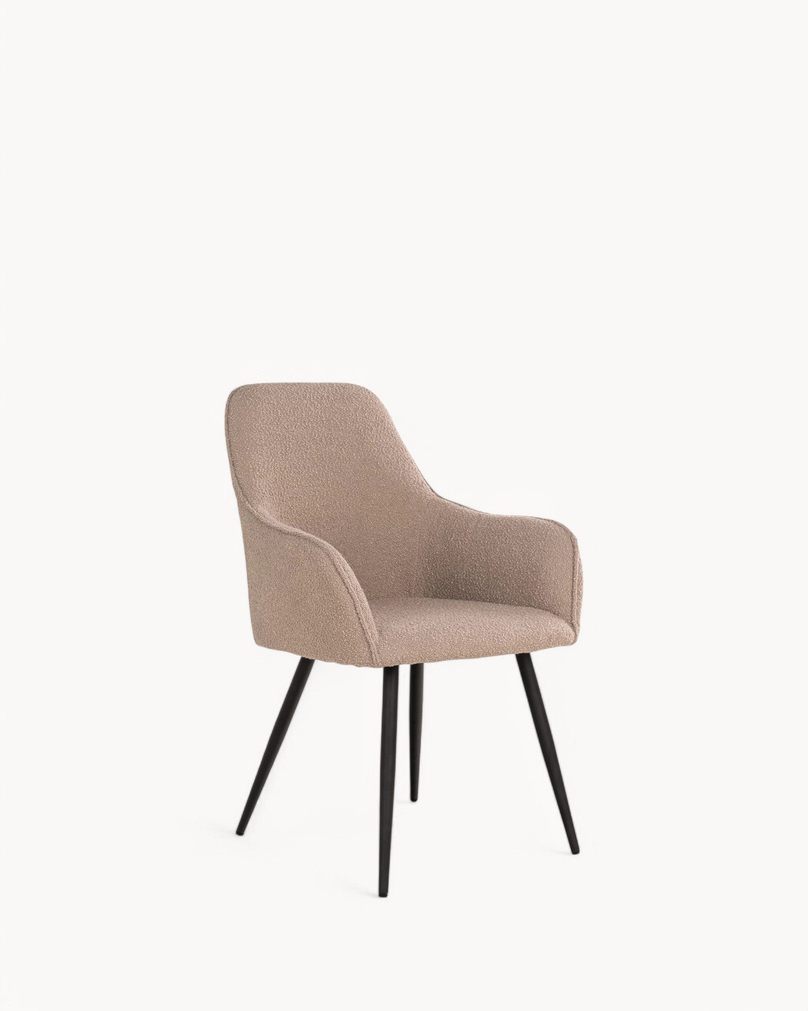Harbo Esszimmerstuhl – Bouclé Beige, Schwarze Metallbeine