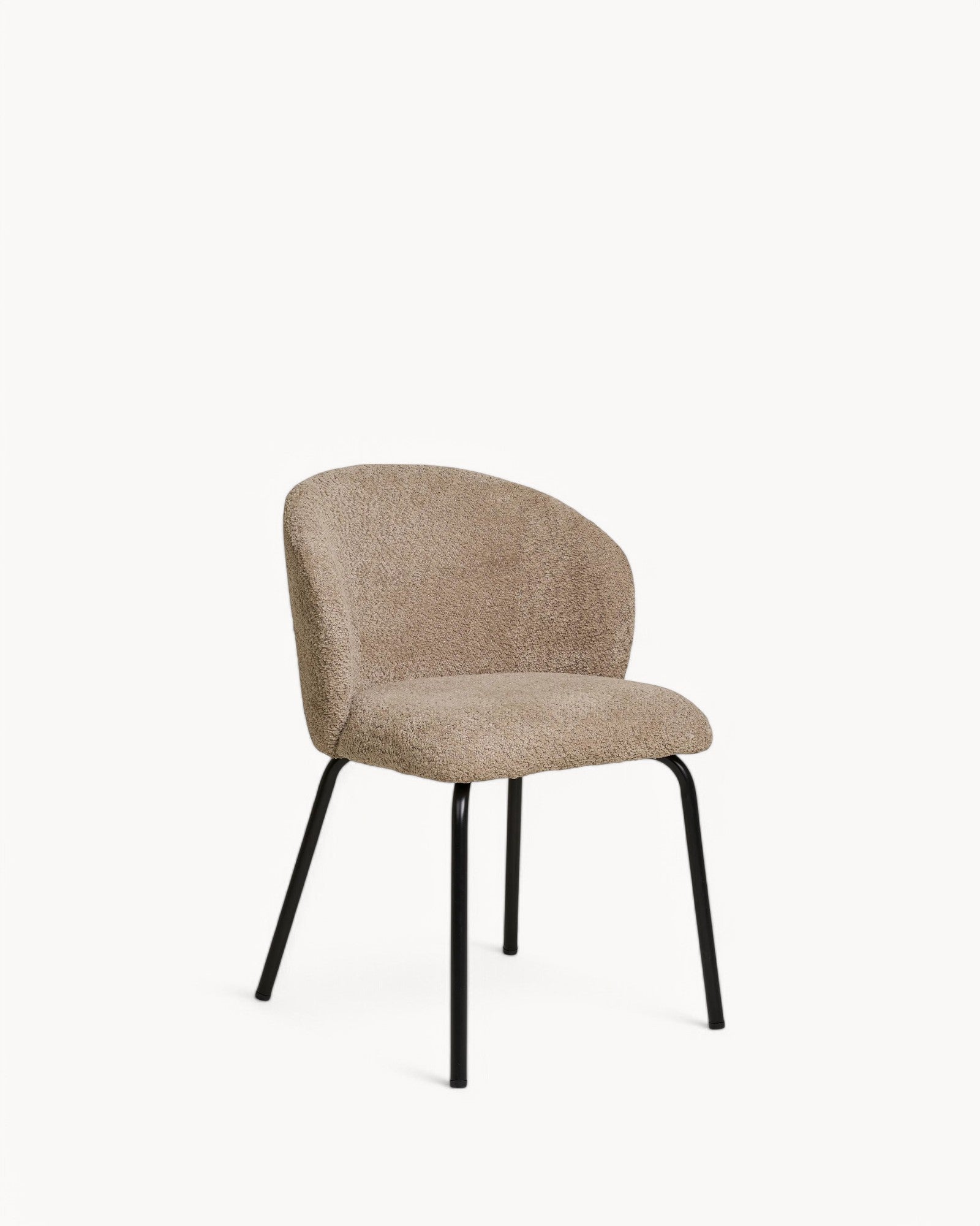 Safira Esszimmerstuhl – Beige Bouclé mit schwarzen Stahlbeinen