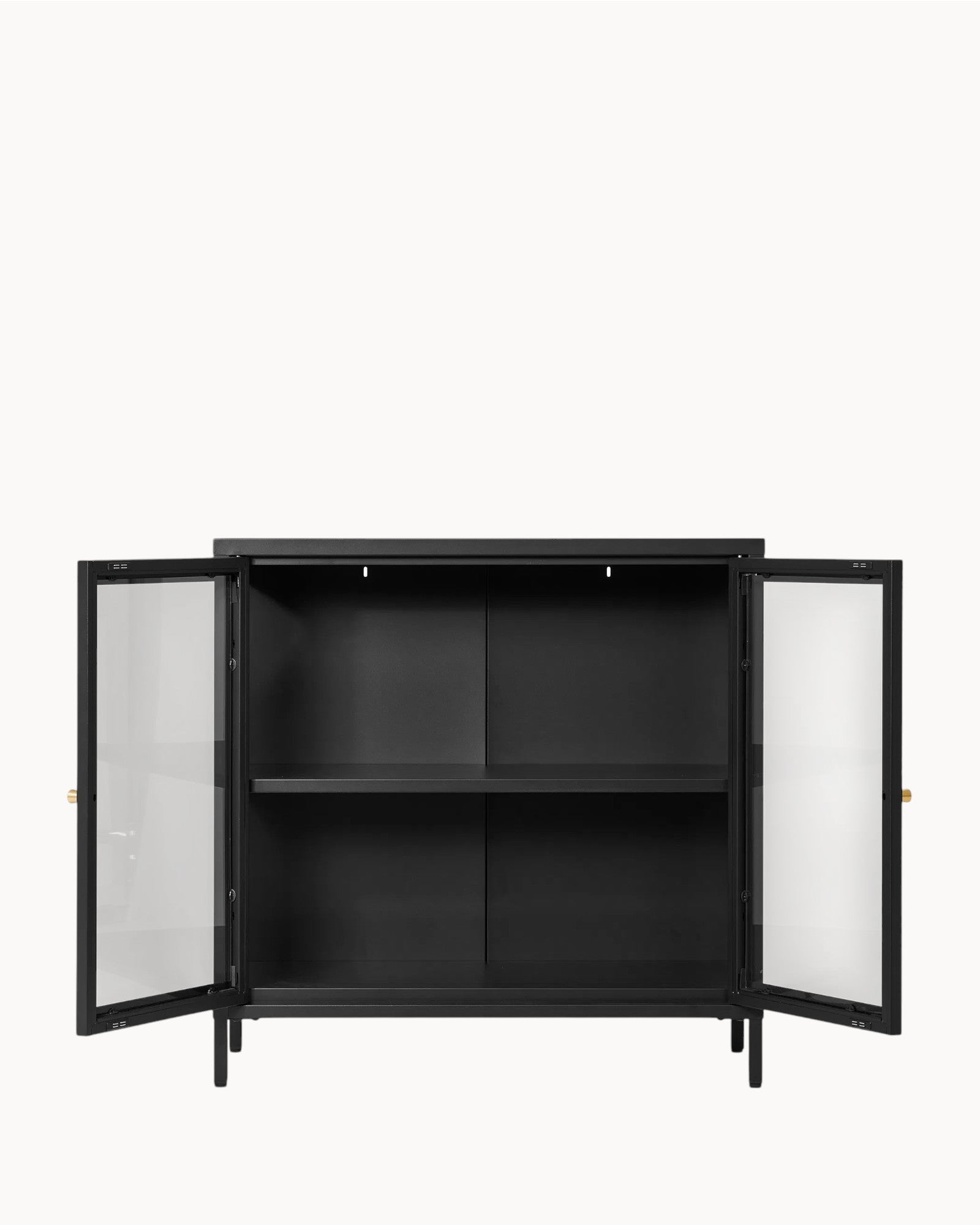 Dalby Kabinett – Schwarzer Stahl mit Glastüren – Modernes Aufbewahrungsschrank 80x35x80 cm