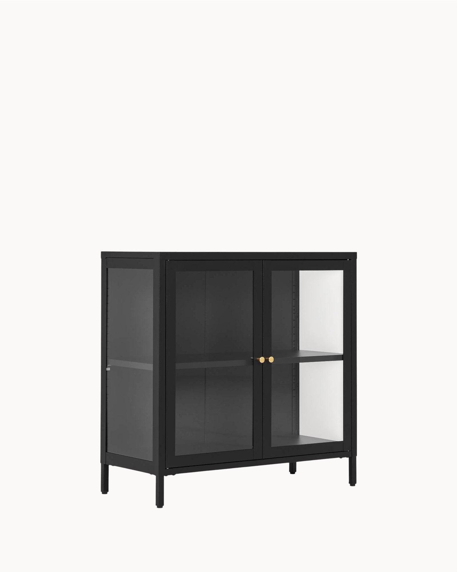 Dalby Kabinett – Schwarzer Stahl mit Glastüren – Modernes Aufbewahrungsschrank 80x35x80 cm