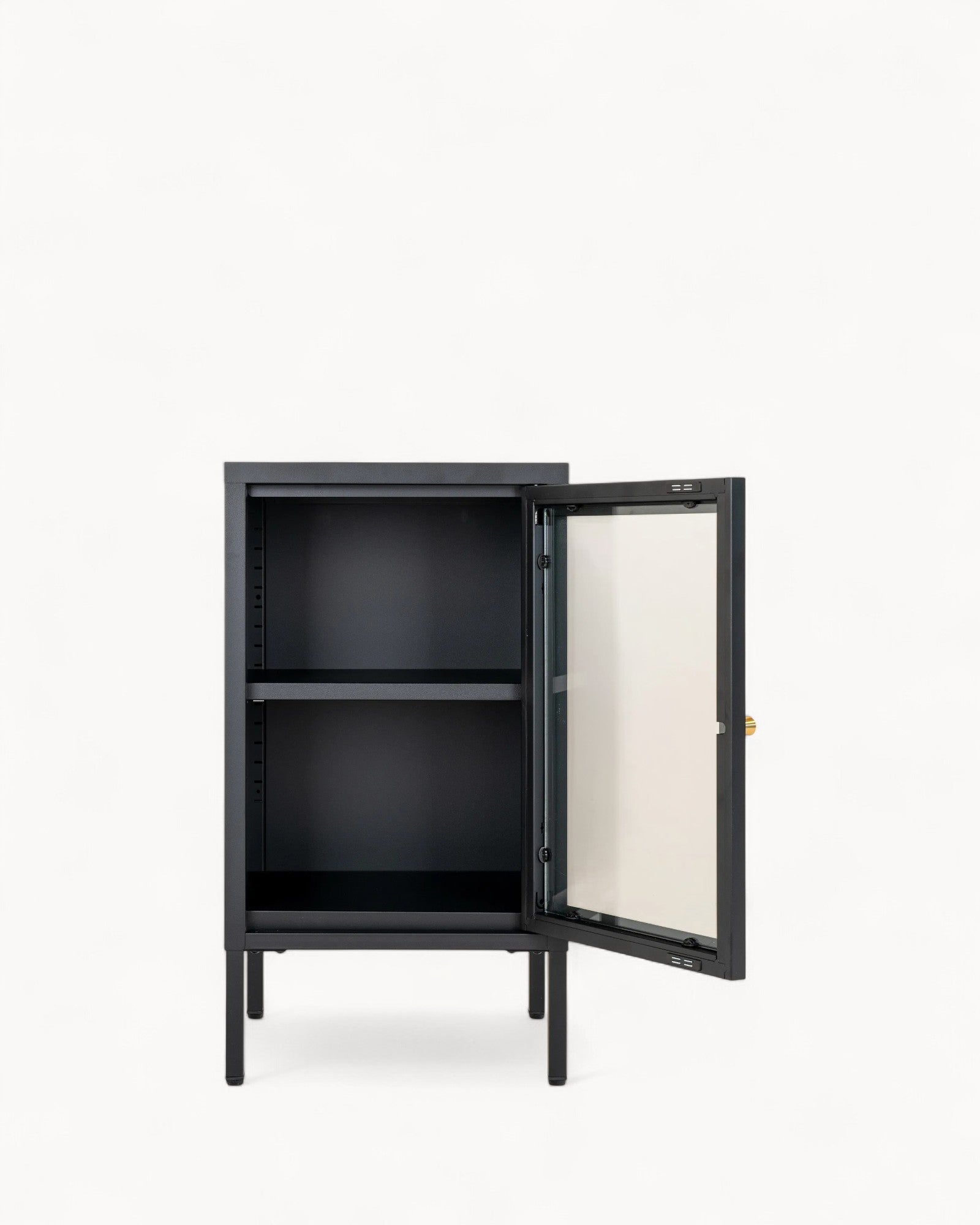 Metallschrank mit Glastür – Schwarz – 38x35x70 cm – Modernes Design