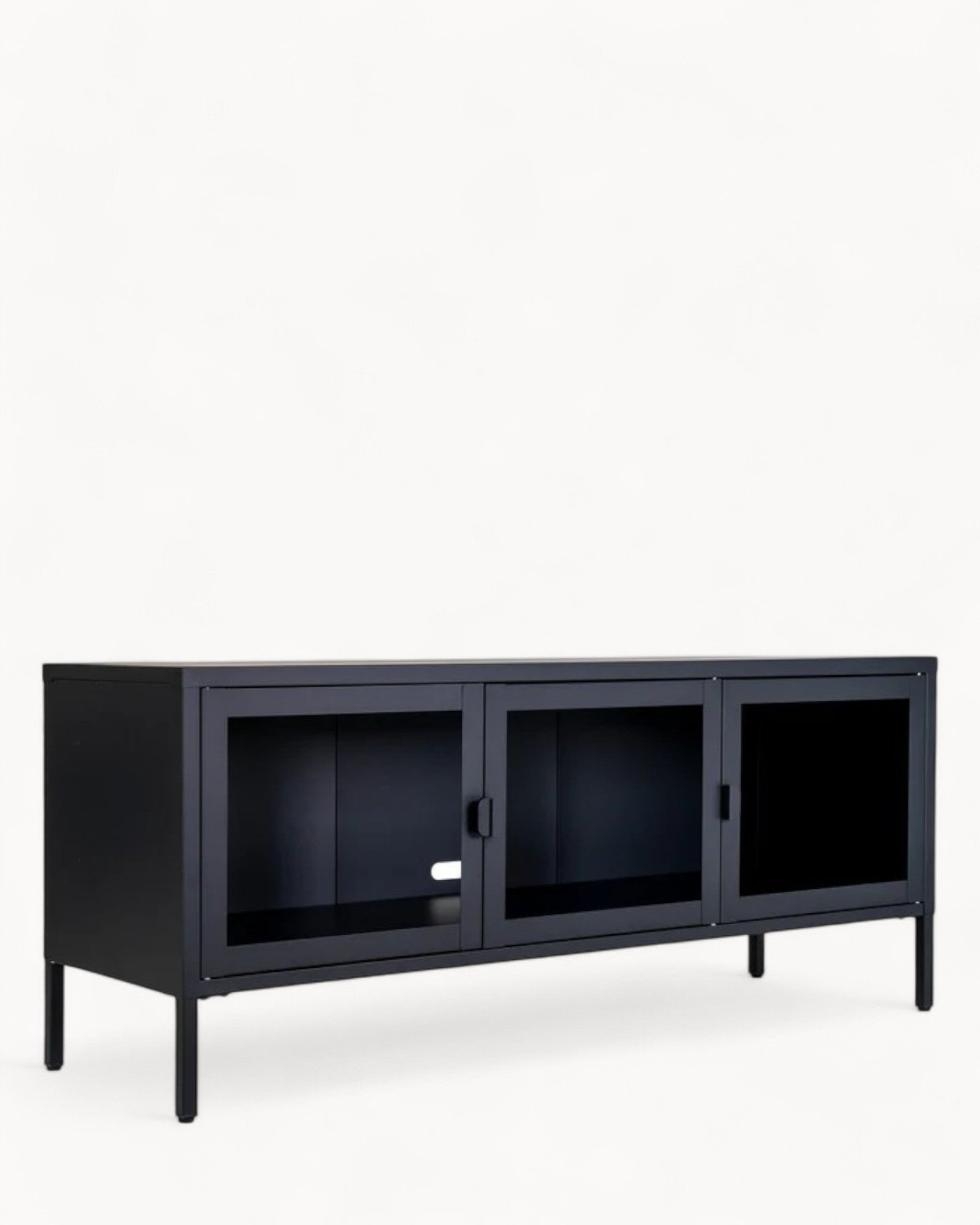 Brisbane TV-Bank – Schwarzer TV-Schrank mit Glastüren 130x40x55 cm