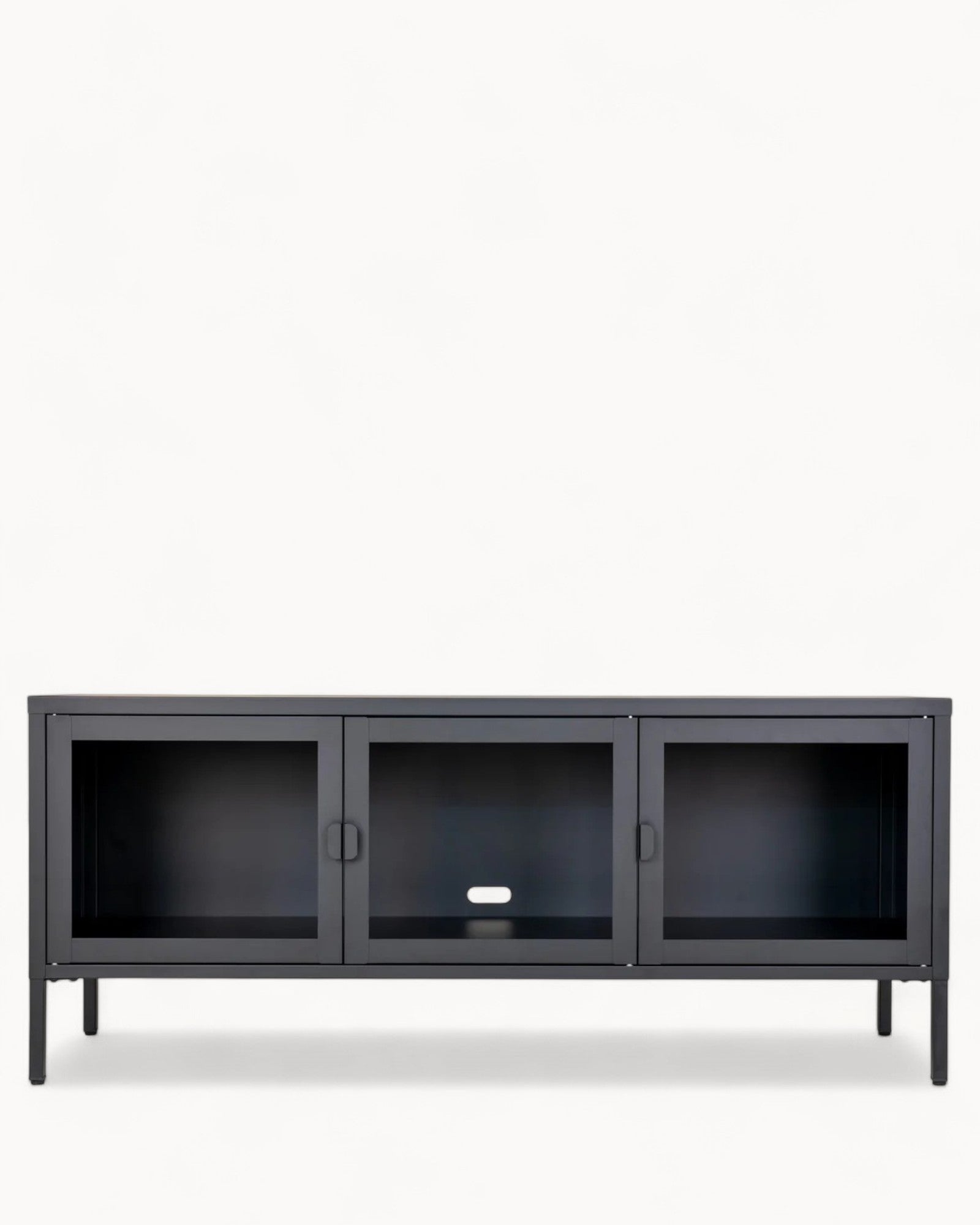 Brisbane TV-Bank – Schwarzer TV-Schrank mit Glastüren 130x40x55 cm