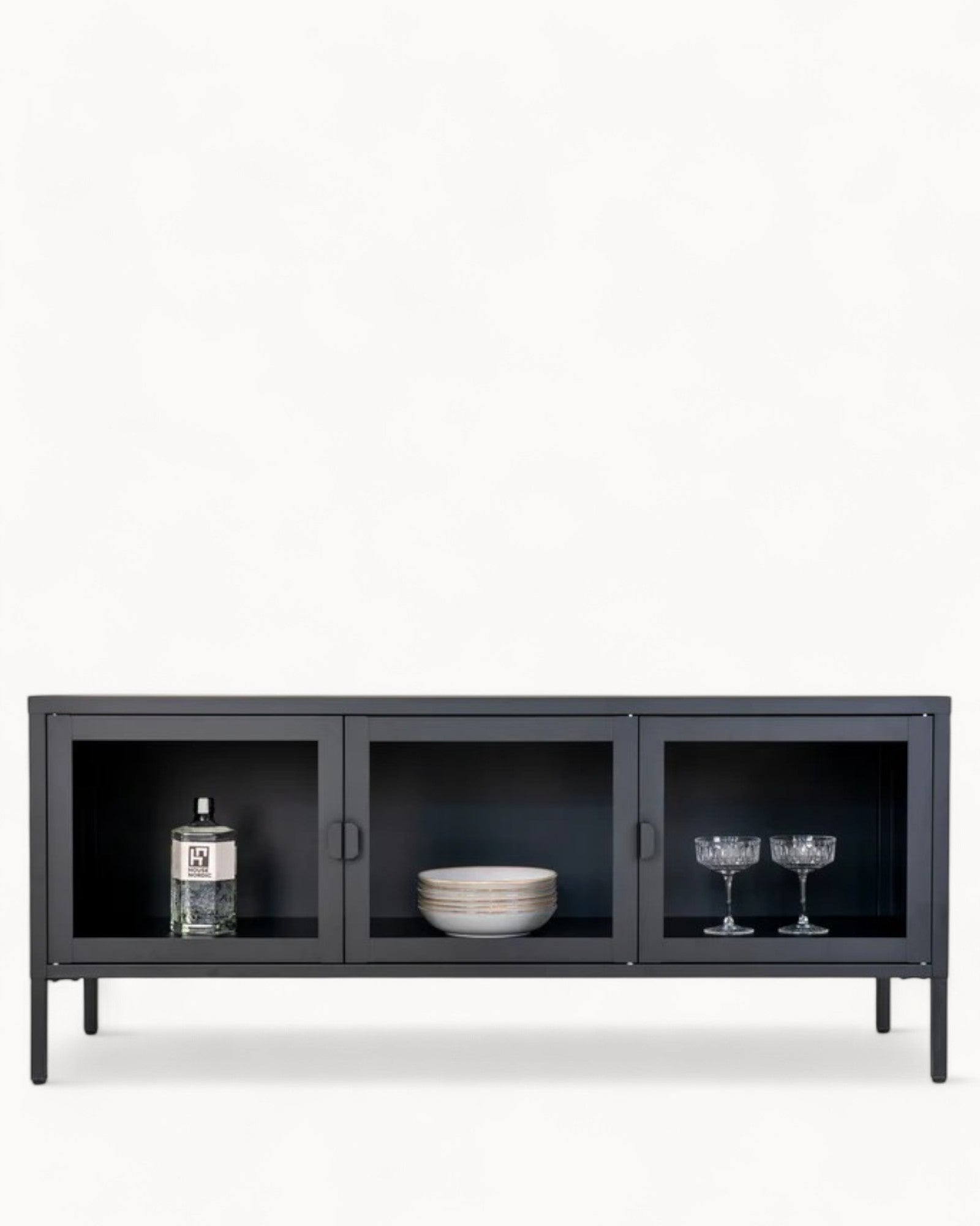 Brisbane TV-Bank – Schwarzer TV-Schrank mit Glastüren 130x40x55 cm