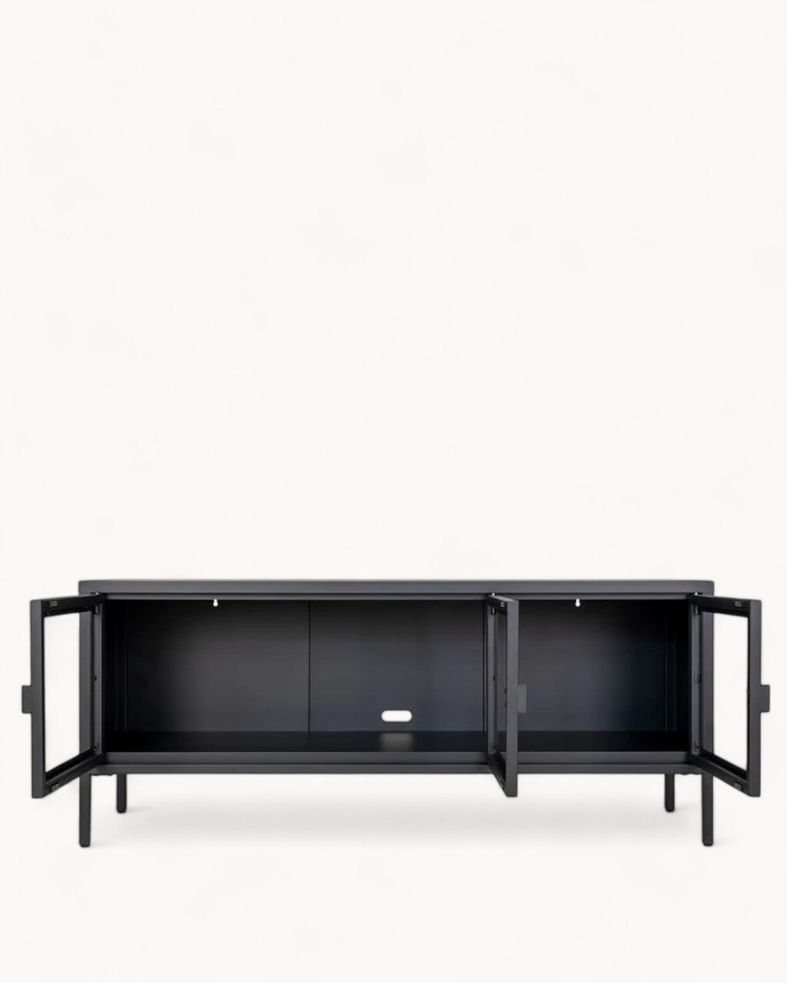 Brisbane TV-Bank – Schwarzer TV-Schrank mit Glastüren 130x40x55 cm