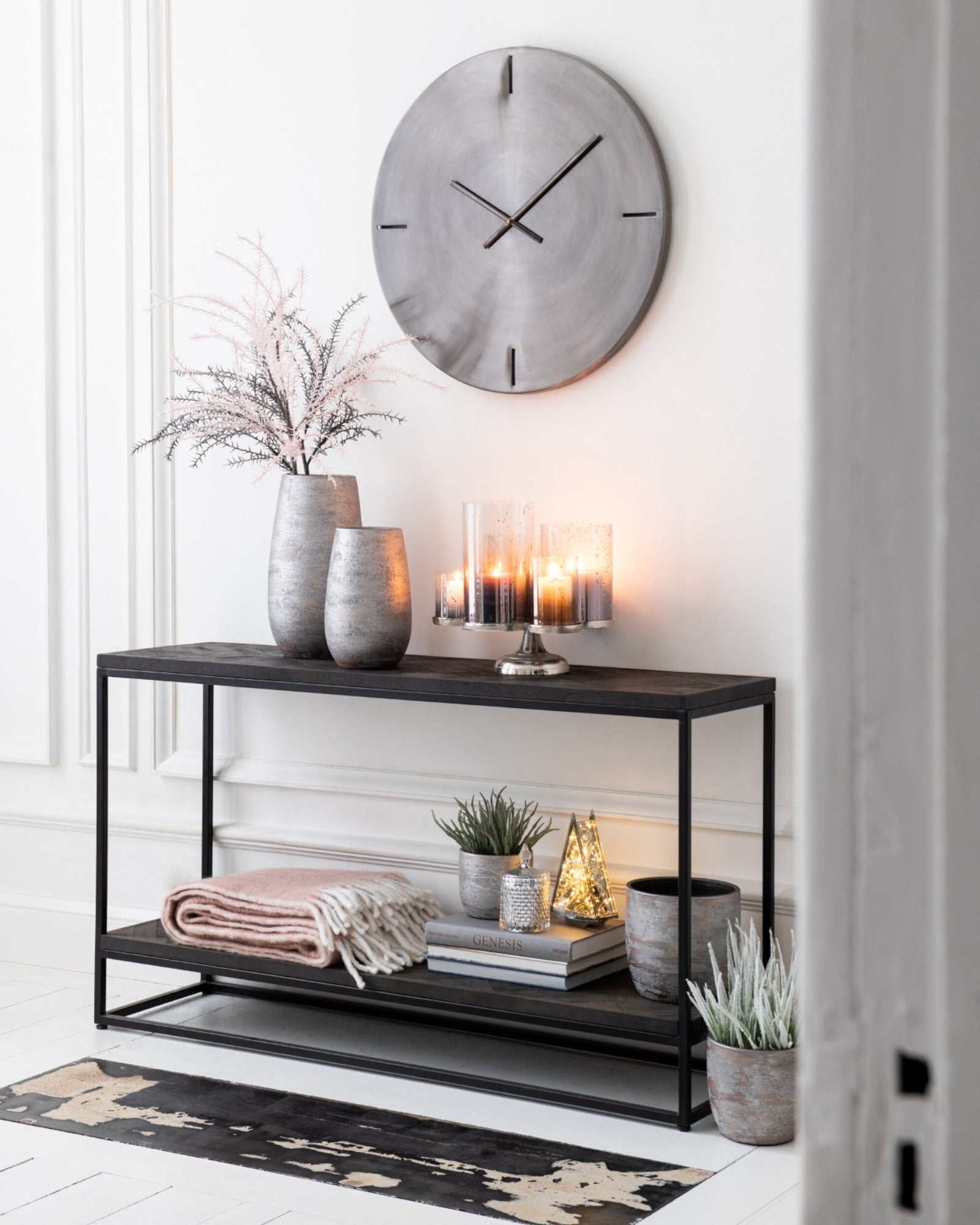 J-Line – Runde Uhr Metall – Dunkelgrau – Ø 76,5 cm – Modern Design