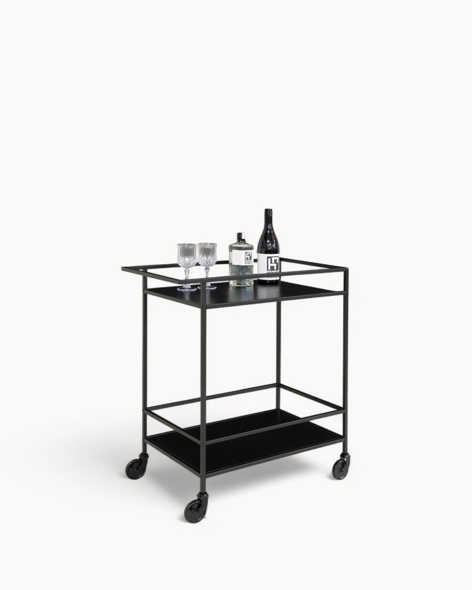 Vita Servierwagen – Schwarz – Metallrahmen mit 2 Ablagen – 68x40x79 cm