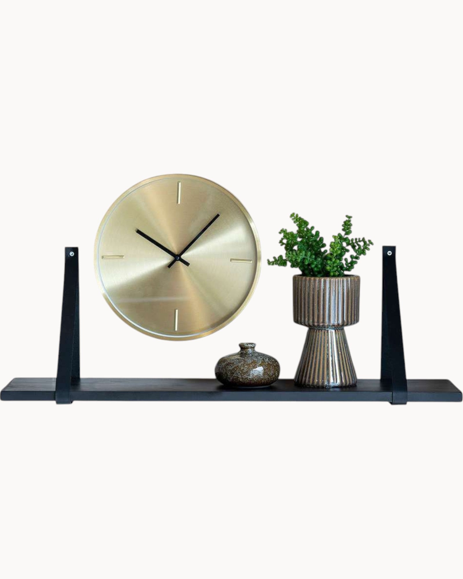 House Nordic – Wandregal Schwarz aus Gummibaumholz mit Lederriemen 120x20 cm