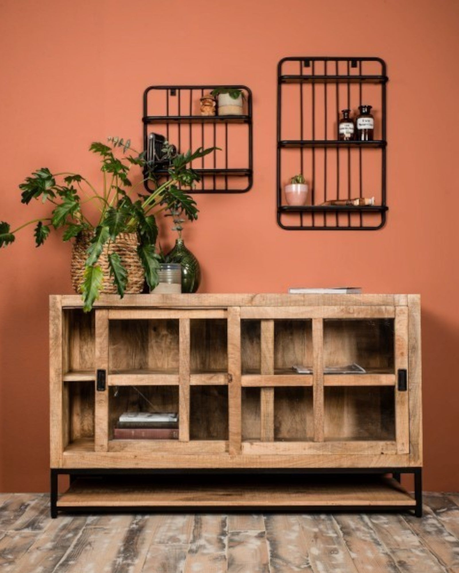 Wandregal – HSM Collection – Mangoholz & Metall – 50x12x50 cm – Natur/Schwarz