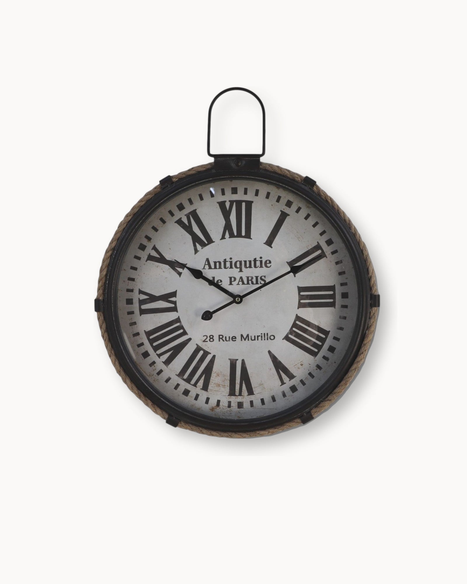 Wanduhr Metall mit Seil – Schwarz/Natur – Industrial Stil – Ø47 cm