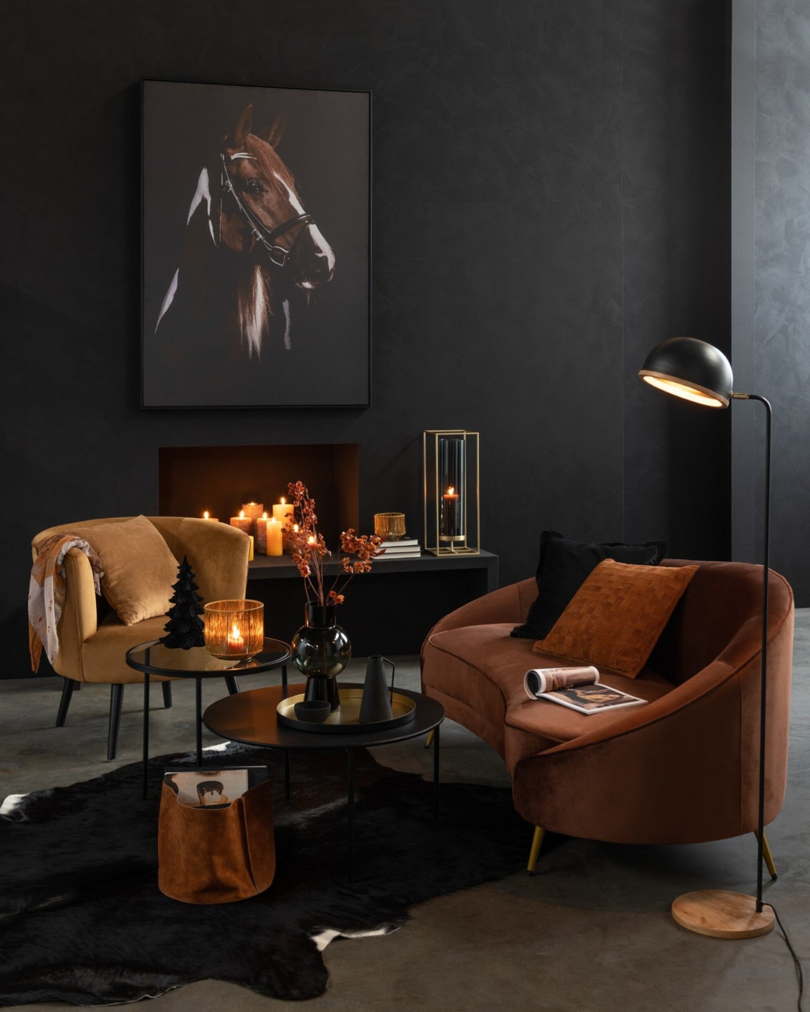 J-Line – Stehlampe Evy – Schwarz/Natur – Eisen & Holz – E14 Fassung