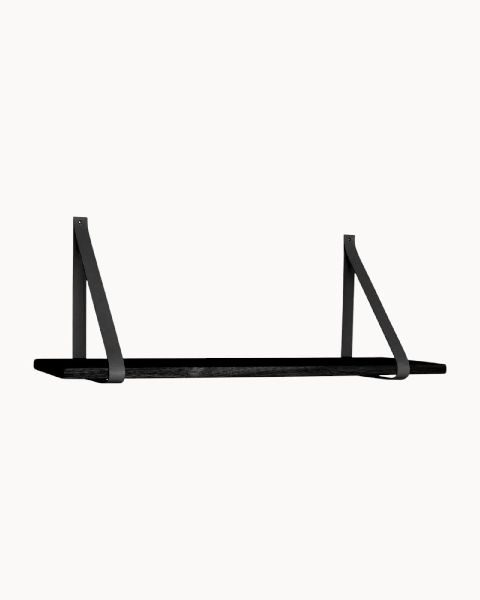 House Nordic – Wandregal Schwarz aus Gummibaumholz mit Lederriemen 120x20 cm