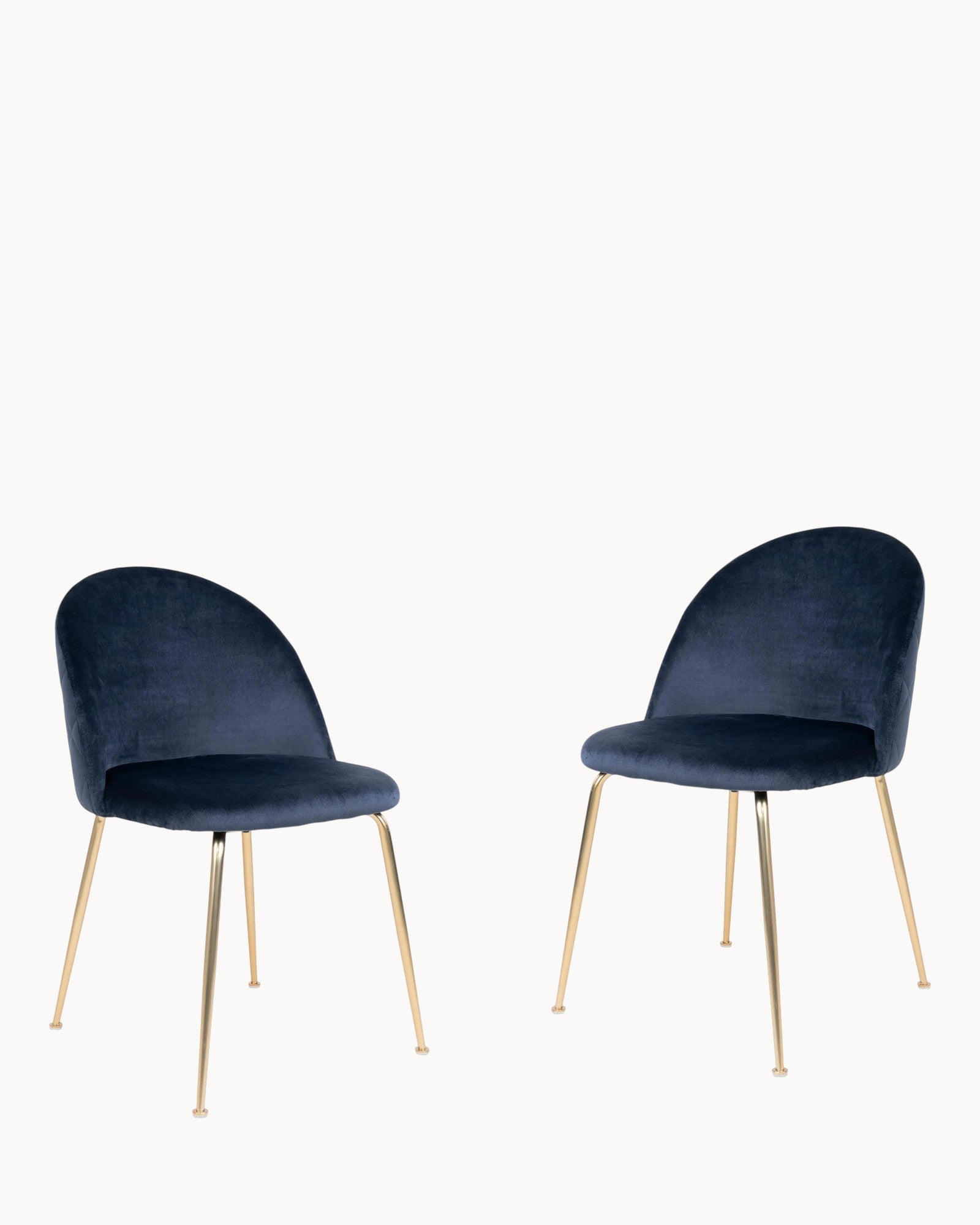 Esszimmerstuhl-Set – Blaues Samt mit Messingbeinen – 2er-Set