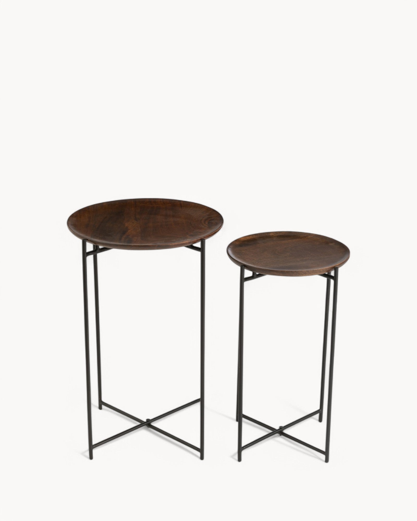 J-Line – Beistelltisch Rund – Mangoholz & Eisen – Braun/Schwarz, 2er-Set