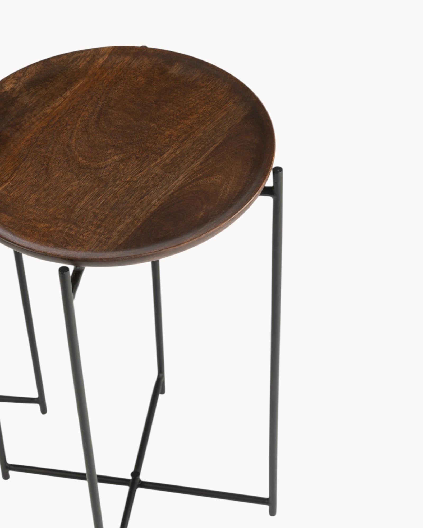 J-Line – Beistelltisch Rund – Mangoholz & Eisen – Braun/Schwarz, 2er-Set