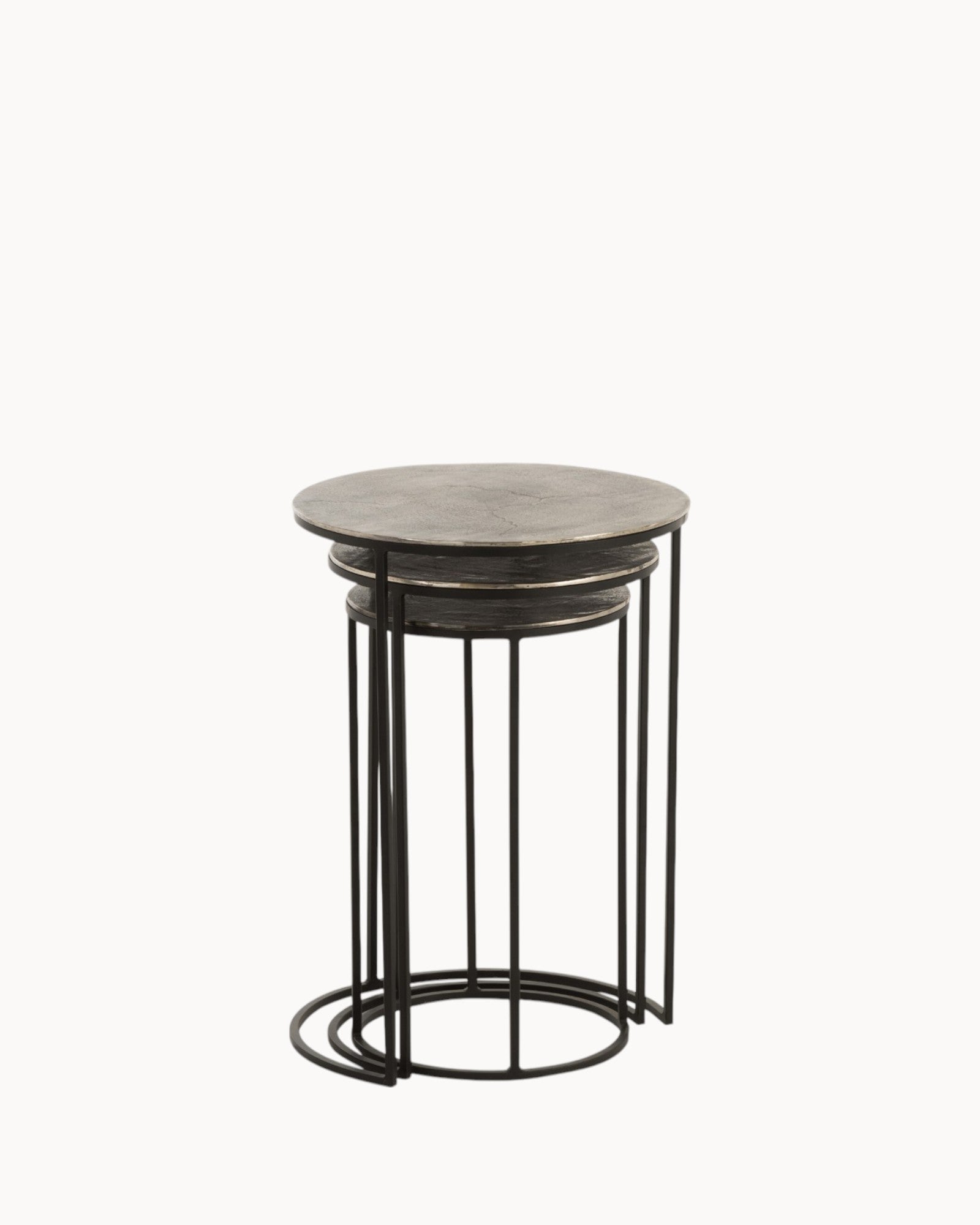 J-Line – Set aus 3 Beistelltischen – Rundes Aluminium – Schwarz/Grau