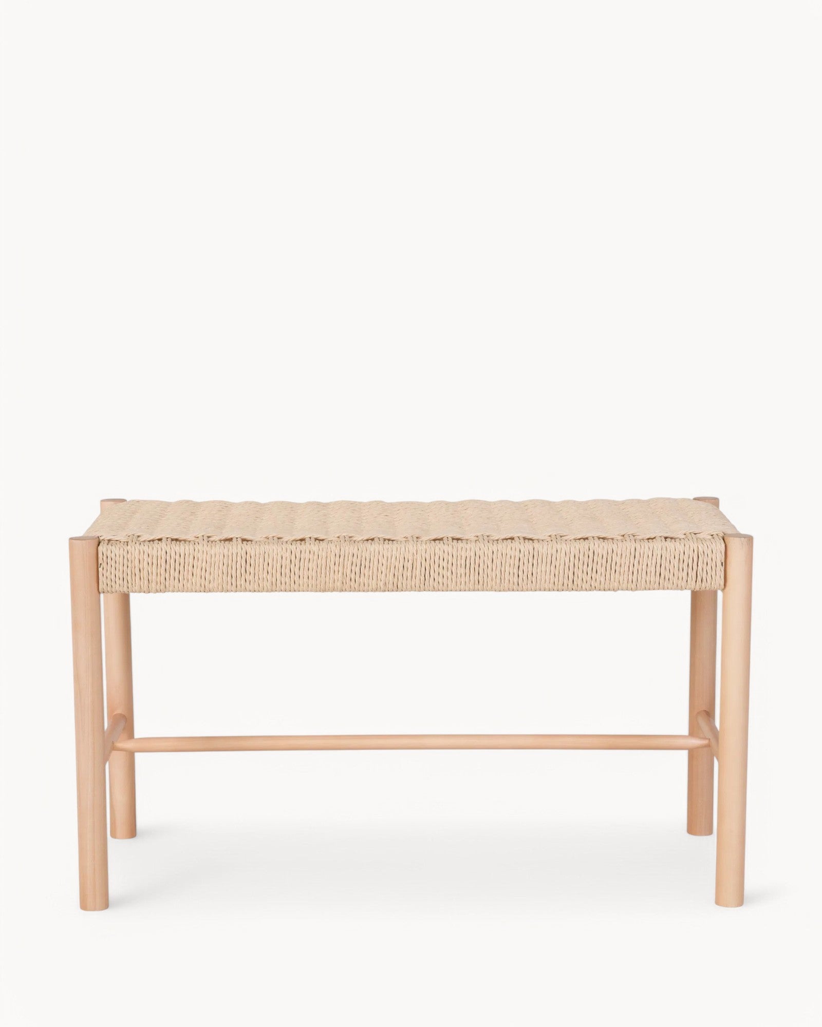 Abano Bank – Naturholz mit Rattansitz – 80 cm, Poplarholz, Beige