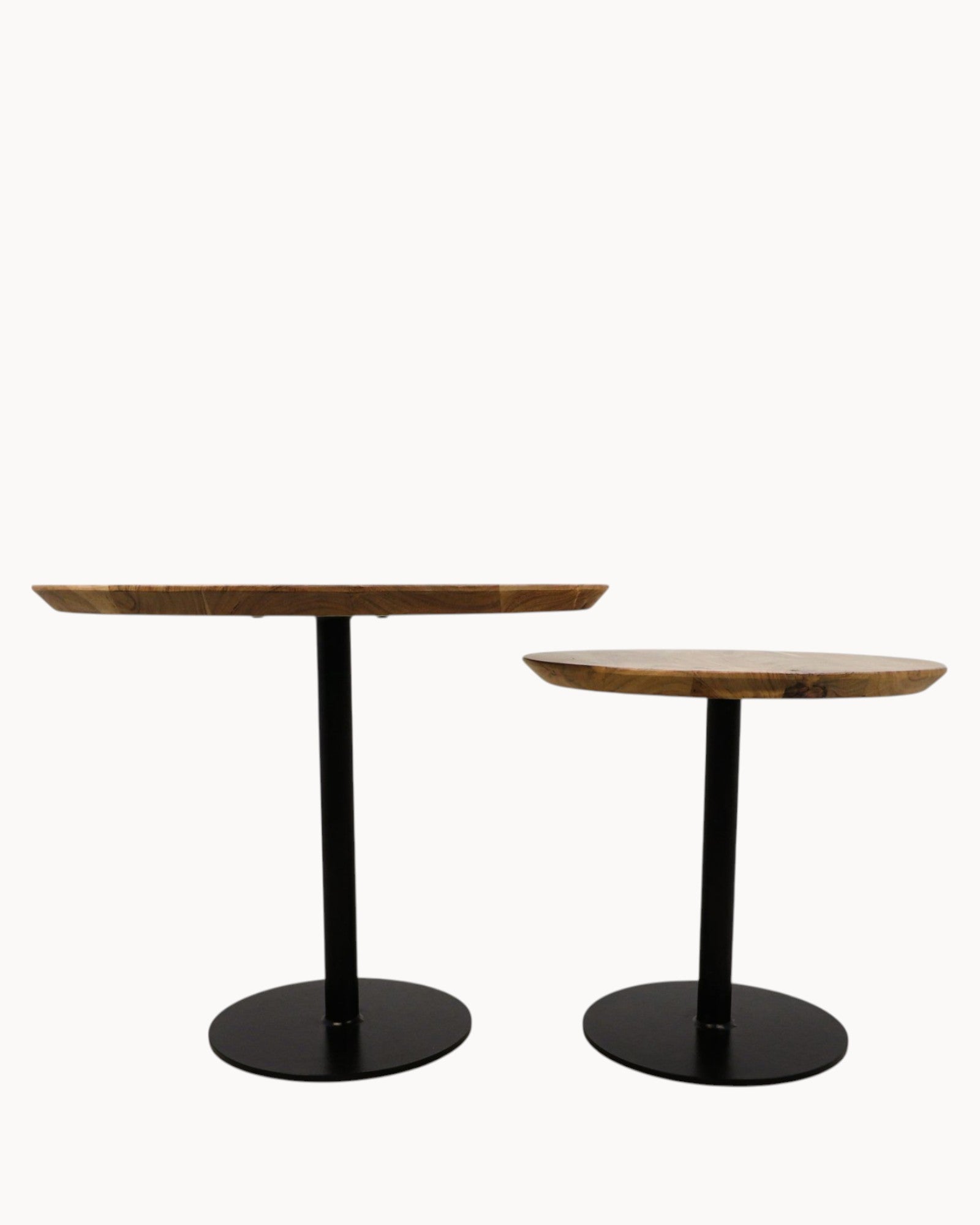 Rundtische Zürich Set – Acacia Holz & Metall – 60 cm & 45 cm – Natur/Schwarz