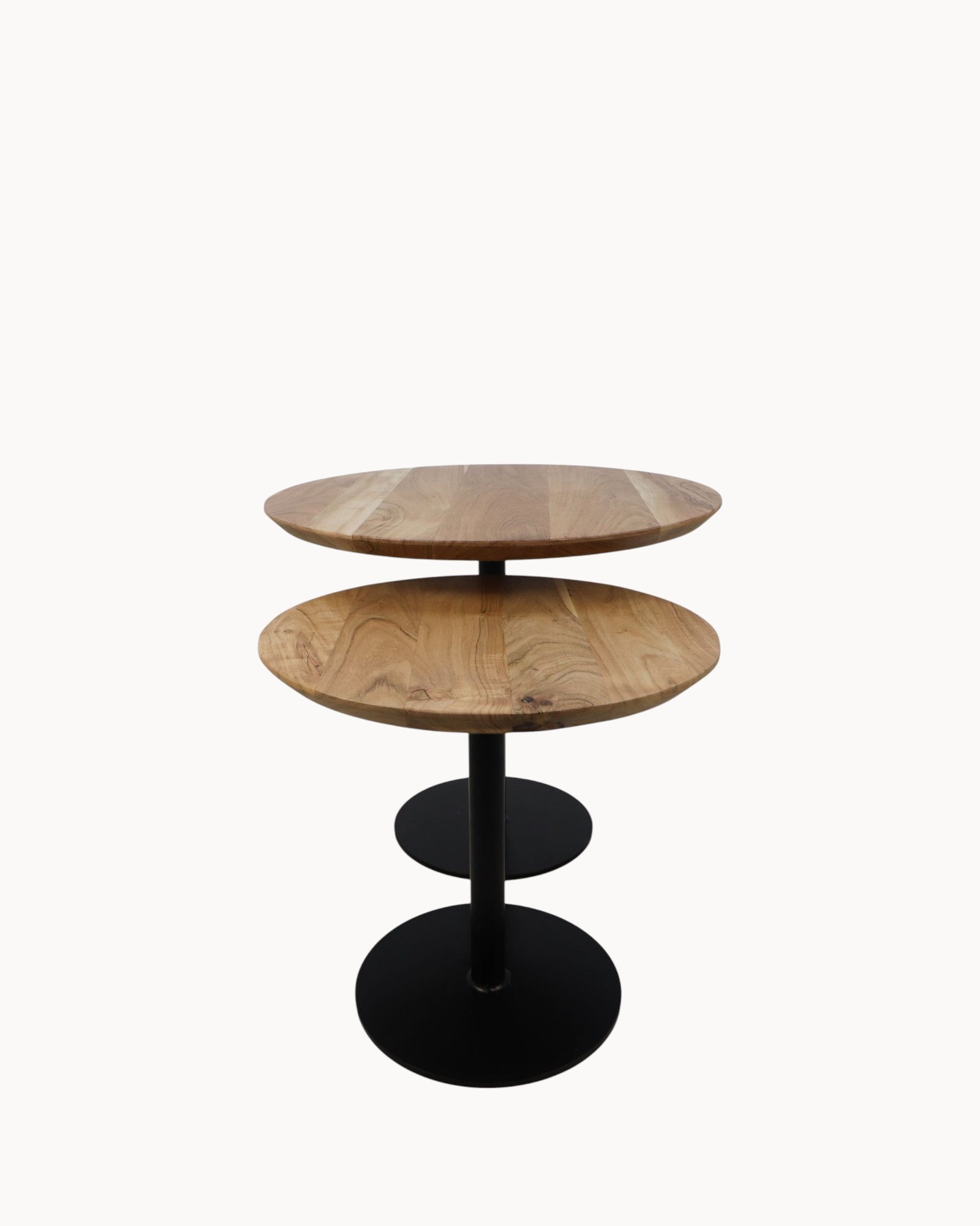 Rundtische Zürich Set – Acacia Holz & Metall – 60 cm & 45 cm – Natur/Schwarz