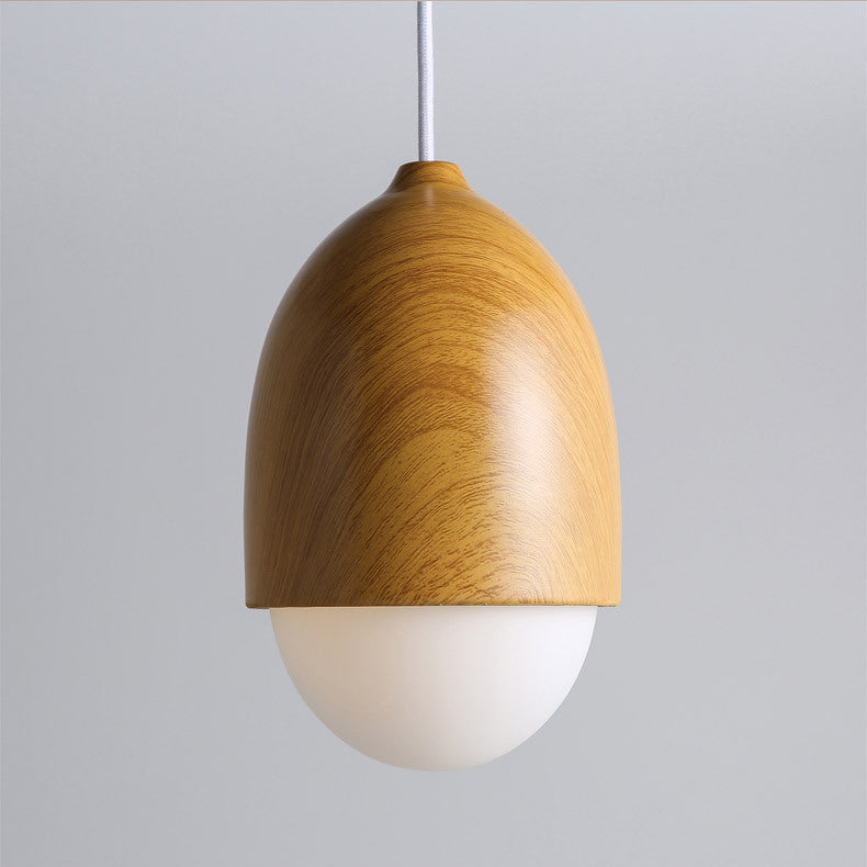 Moderne Pendelleuchte in Nussform – Dekorative Hängelampe mit Glas & Holzoptik