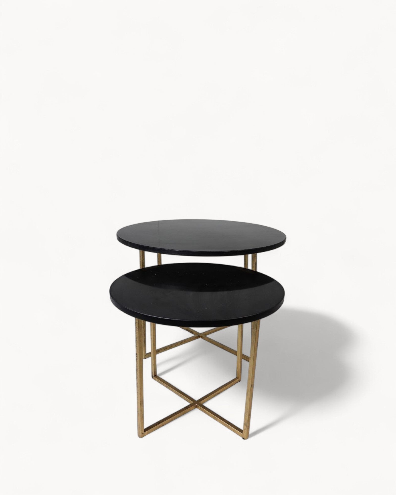 HSM Collection – Couchtisch Set rund – Marmor Schwarz/Gold – 2-teilig