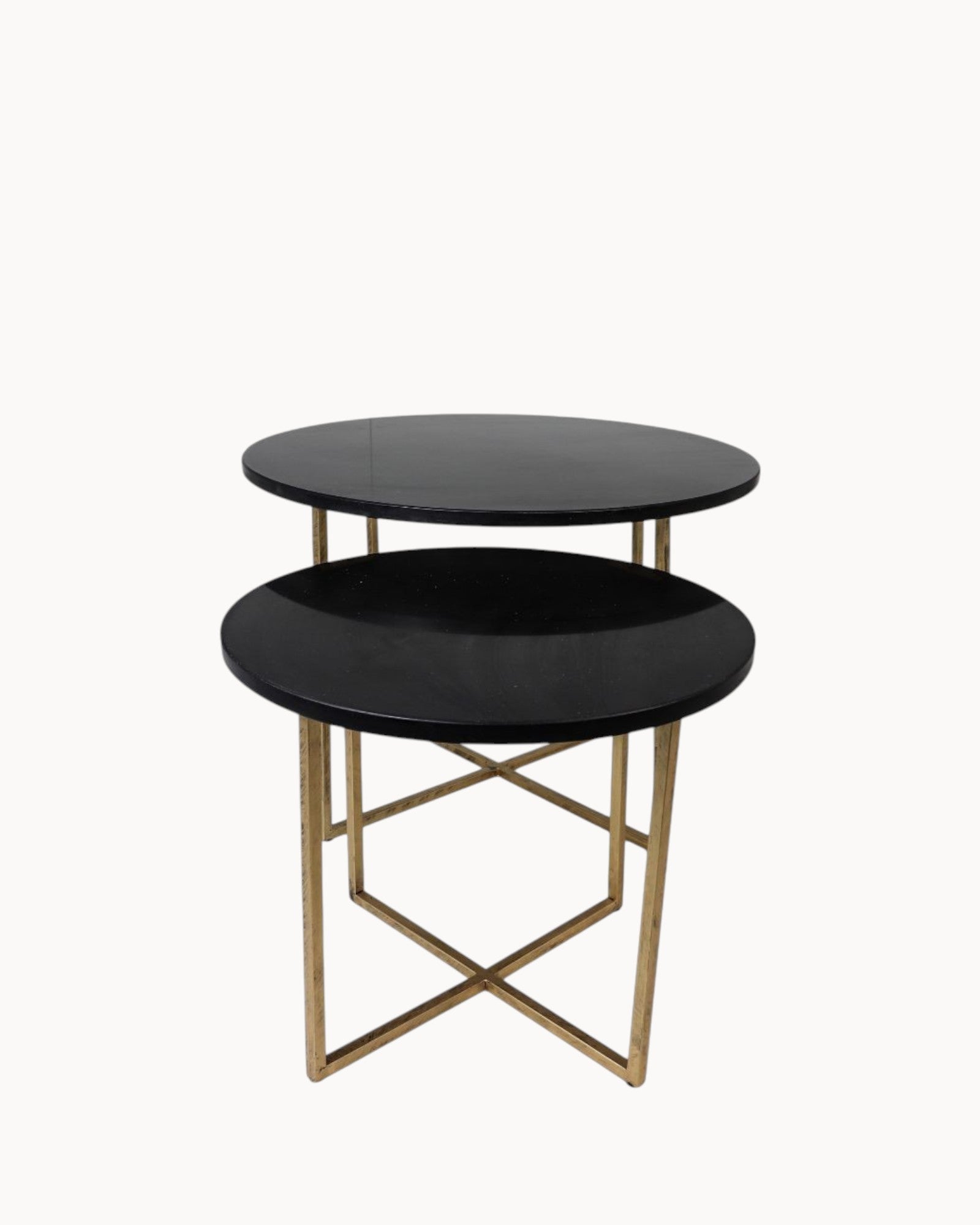 HSM Collection – Couchtisch Set rund – Marmor Schwarz/Gold – 2-teilig