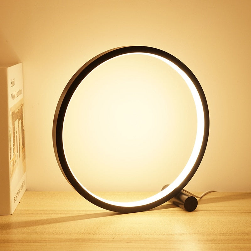 Moderne Halo LED Nachttischlampe, Dimmbar, Aluminium/PVC, Minimalistisches Design