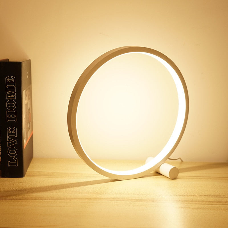 Moderne Halo LED Nachttischlampe, Dimmbar, Aluminium/PVC, Minimalistisches Design