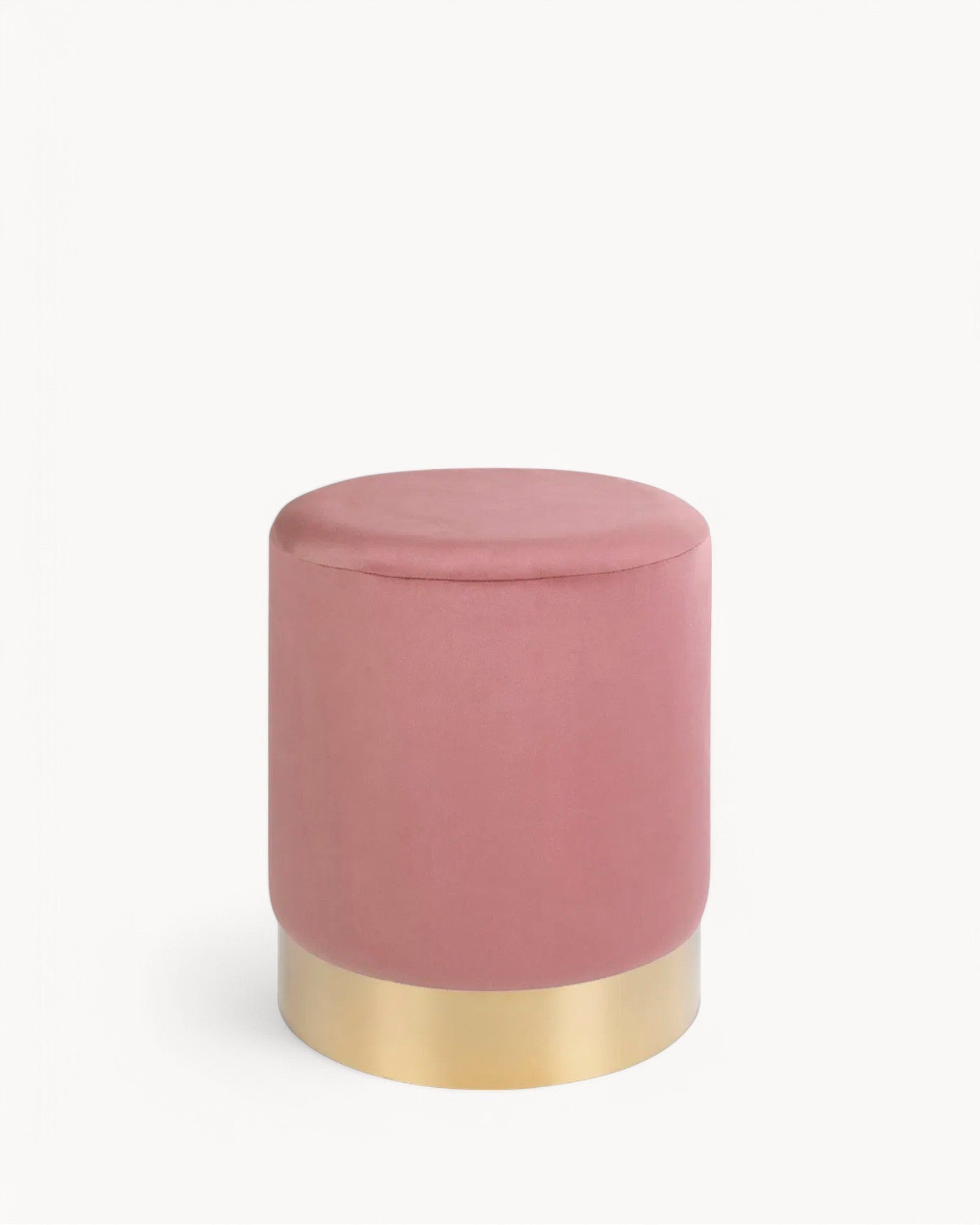 House Nordic – Sitzpouf aus rosa Samt mit messingfarbenem Stahl, Ø34x43 cm