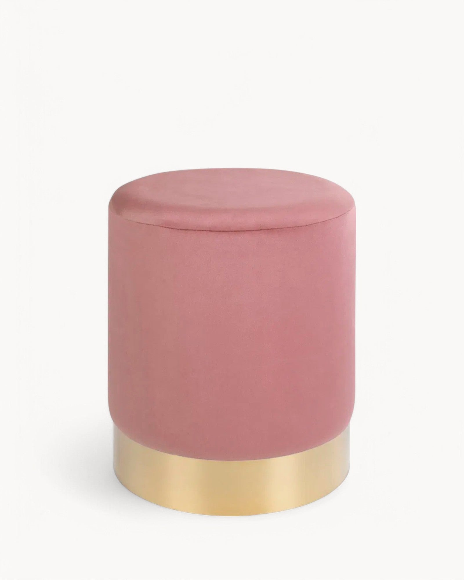 House Nordic – Sitzpouf aus rosa Samt mit messingfarbenem Stahl, Ø34x43 cm
