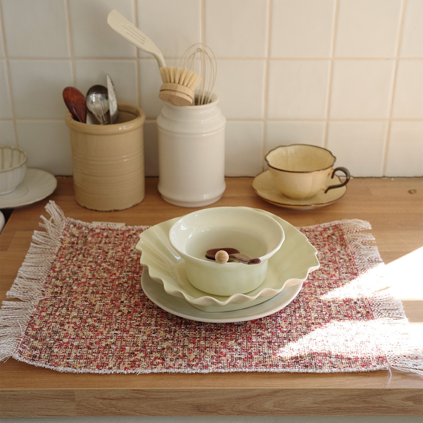 Vintage-Tischset und hitzebeständige Matte aus Stoff