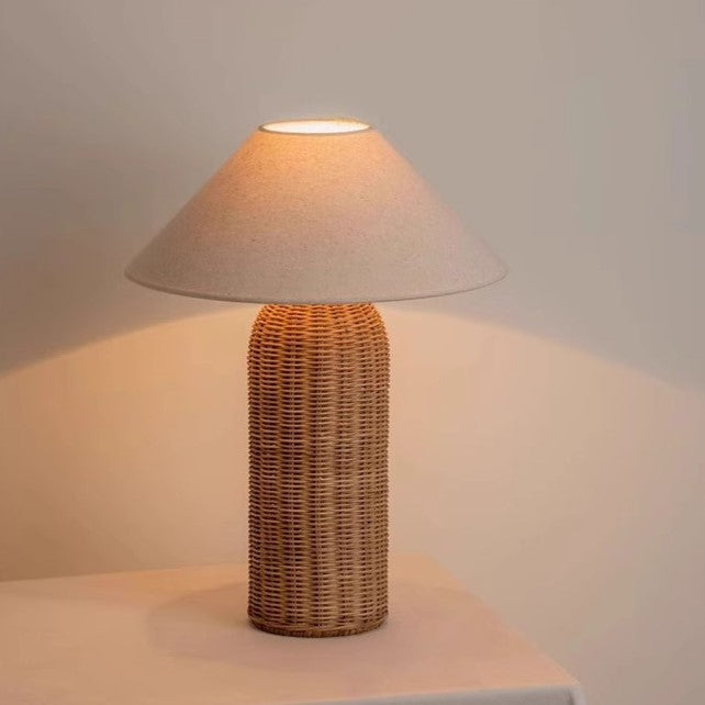 Wabi-Sabi Tischlampe aus Rattan im Vintage-Stil