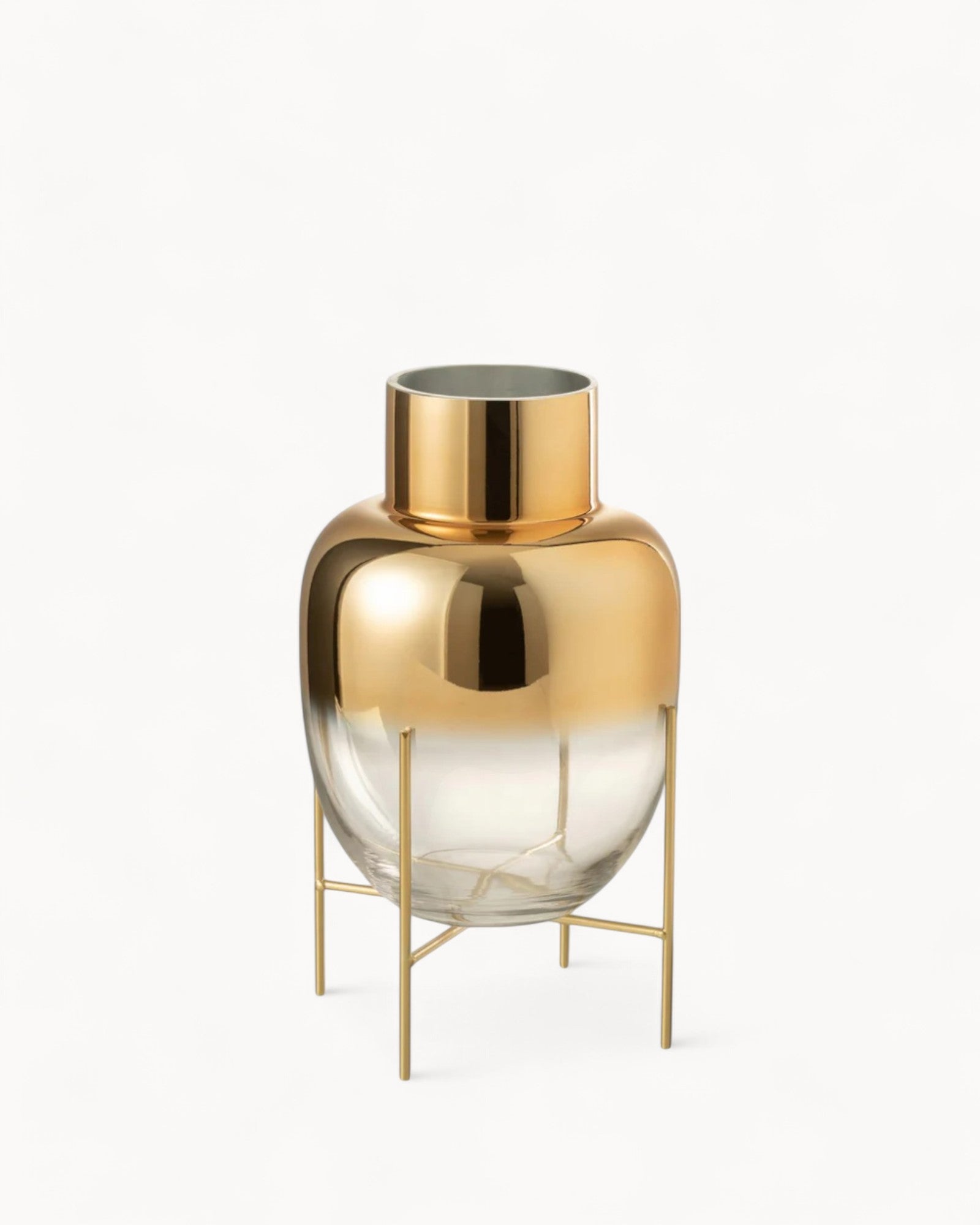 J-Line Vase Zylinder auf Fuß – Glas transparent/gold – 38 cm