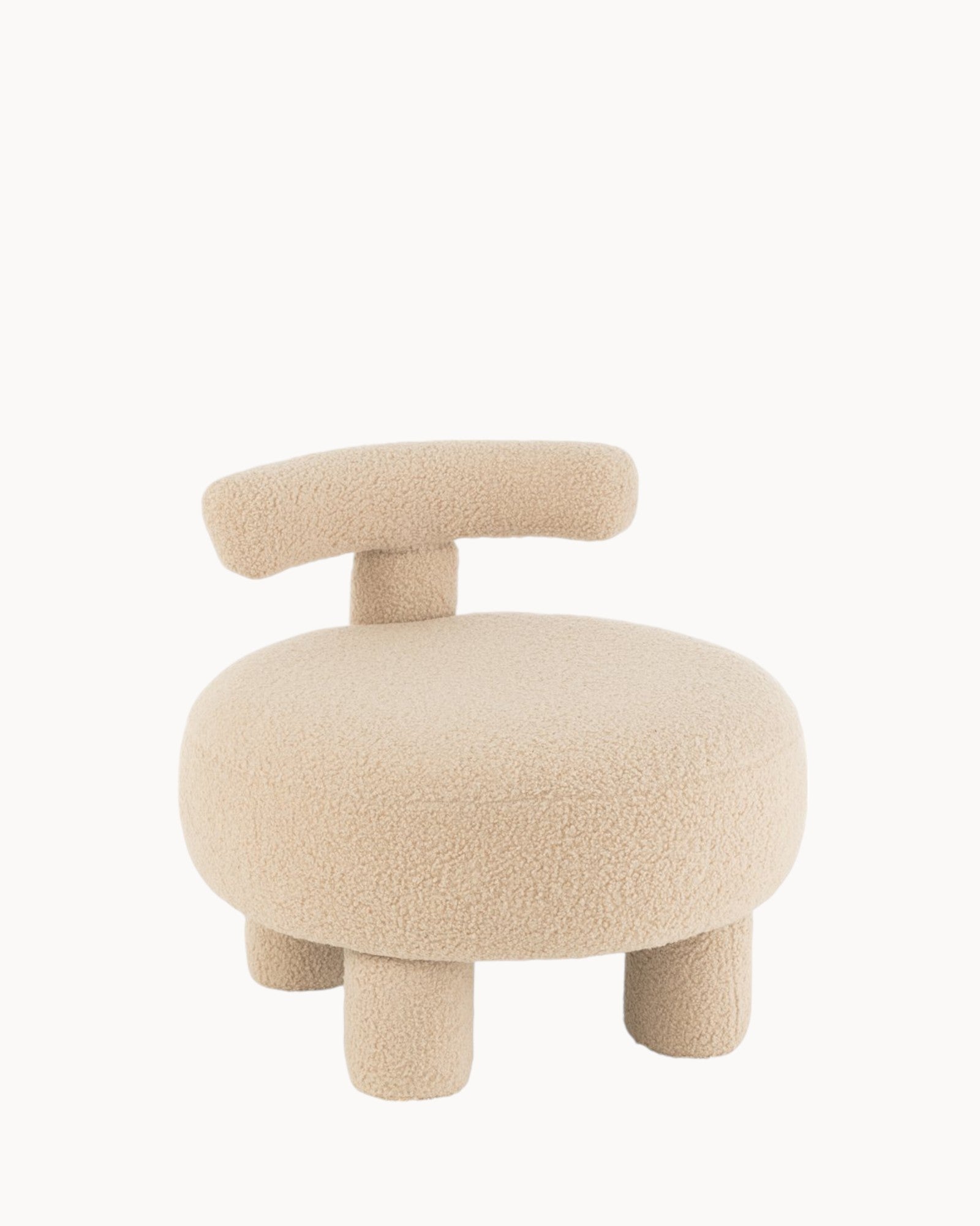 J-Line Hocker – Rund mit Rückenlehne – Bouclé Beige – 52x52x49 cm