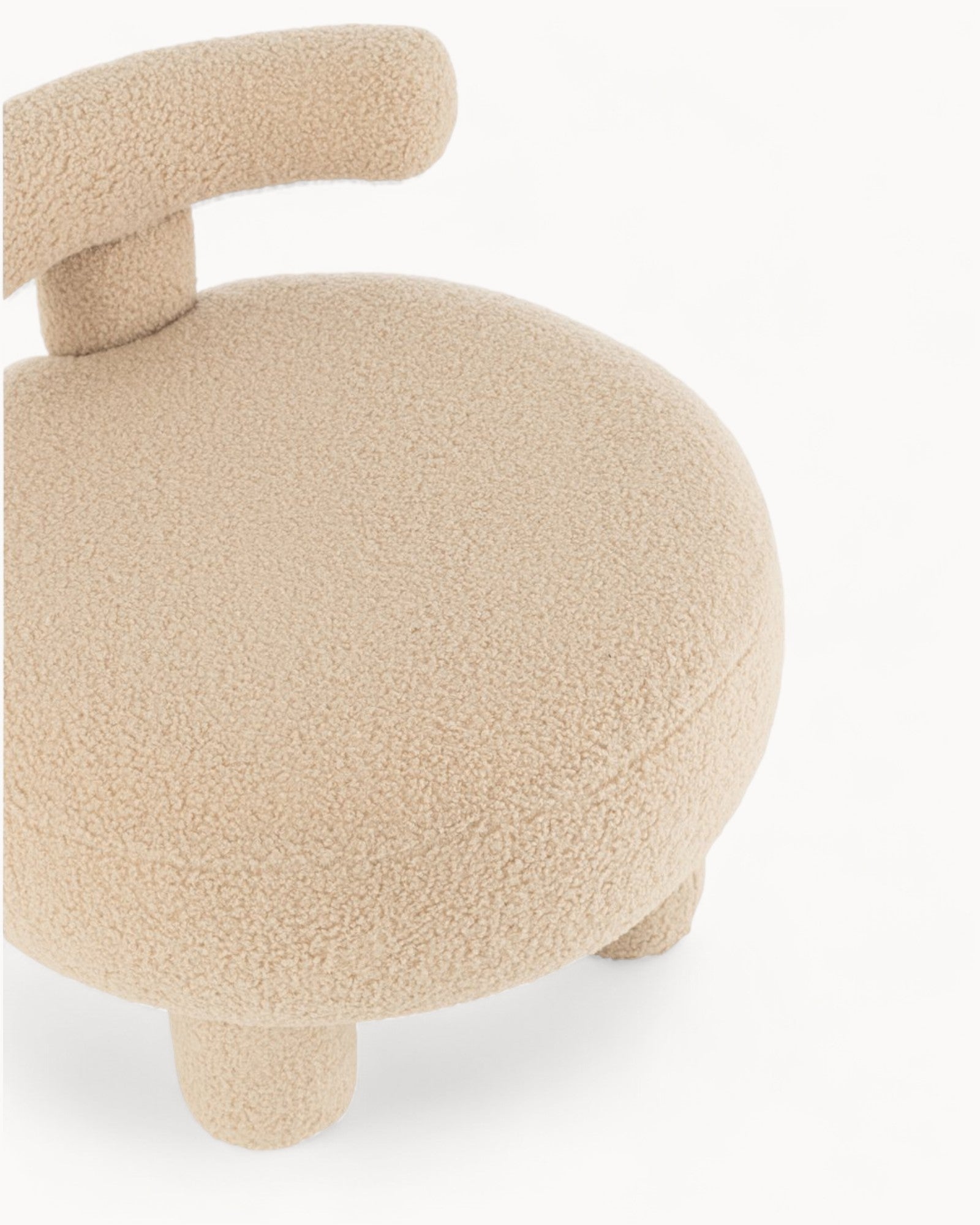 J-Line Hocker – Rund mit Rückenlehne – Bouclé Beige – 52x52x49 cm