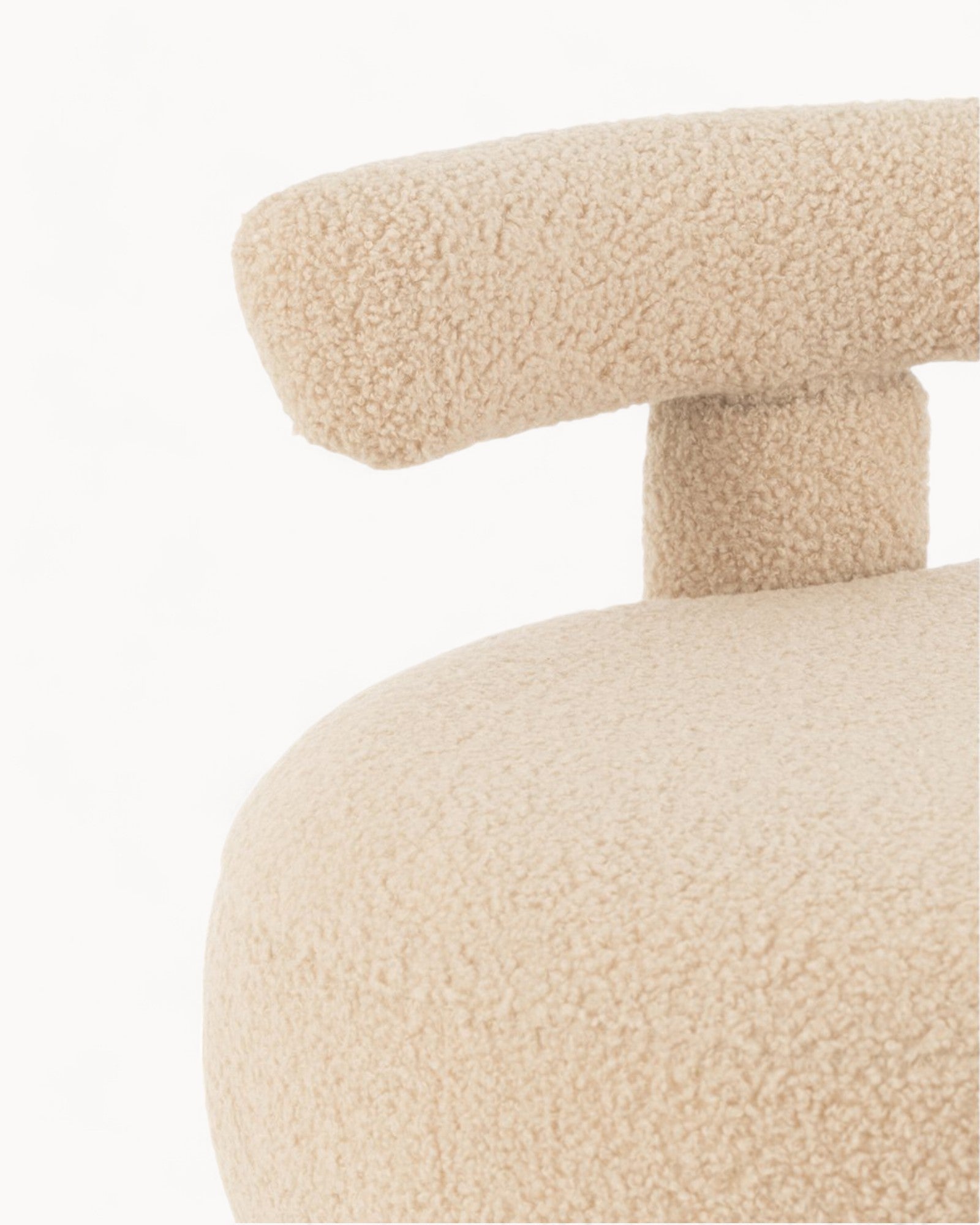 J-Line Hocker – Rund mit Rückenlehne – Bouclé Beige – 52x52x49 cm