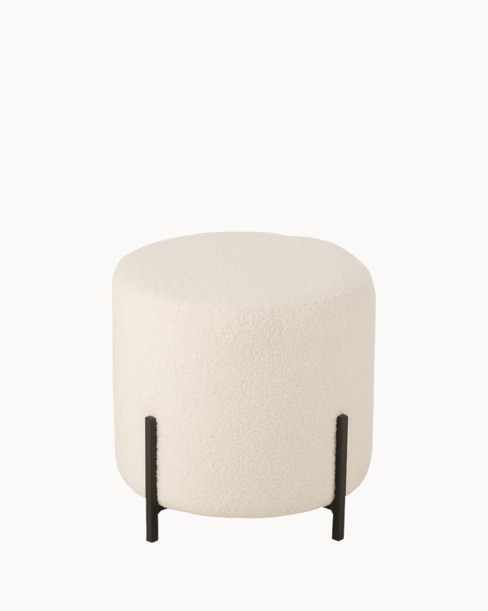 J-Line – Hocker aus Schaffelloptik – Weißer Textilstoff – 41 cm hoch