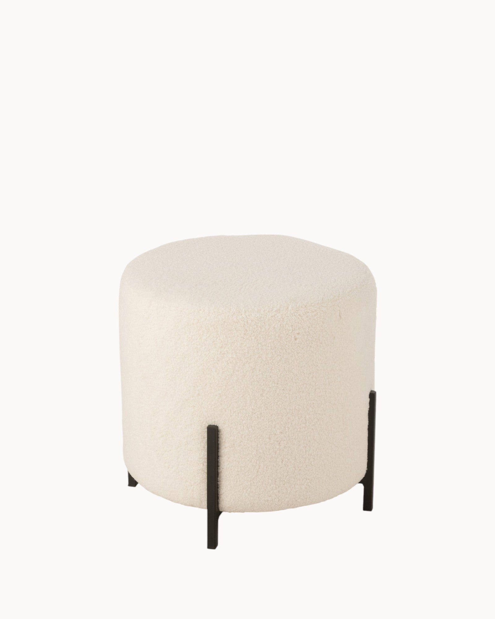 J-Line – Hocker aus Schaffelloptik – Weißer Textilstoff – 41 cm hoch