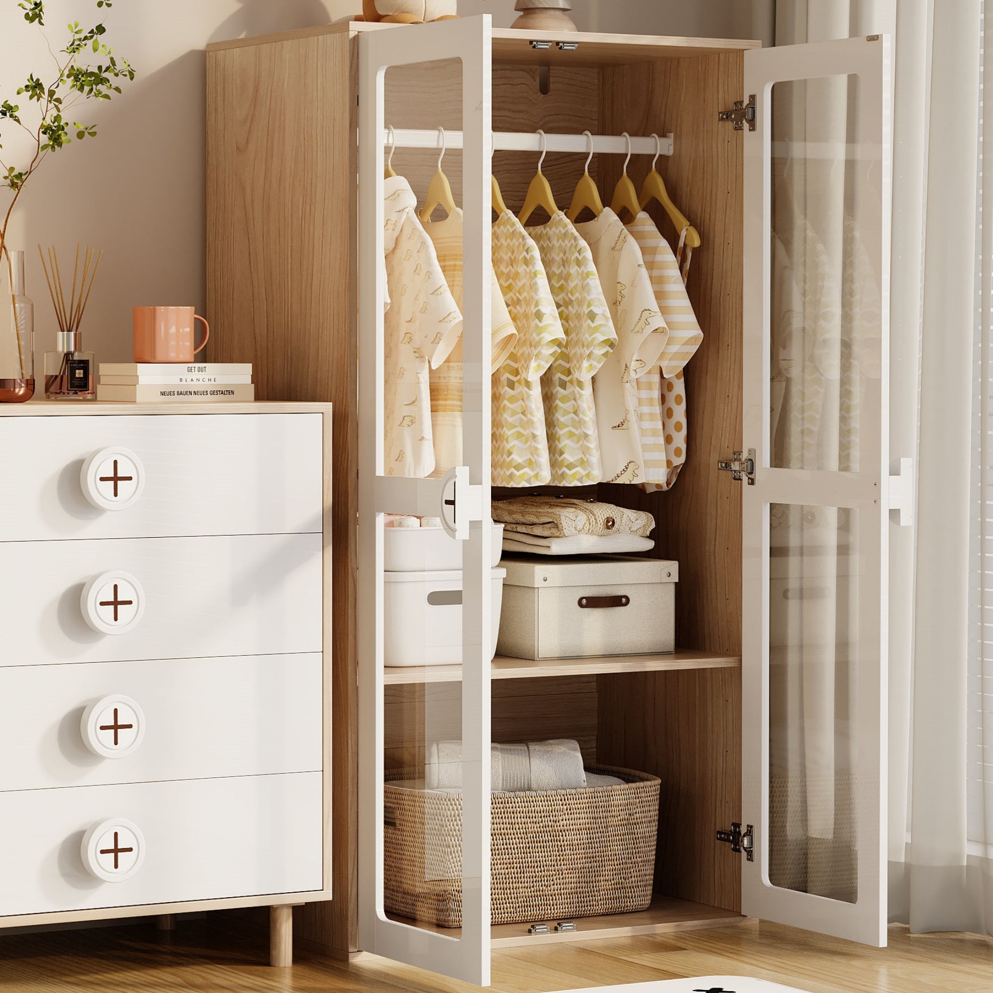 Kinderkleiderschrank mit Acryl-Türen und verstellbaren Regalen