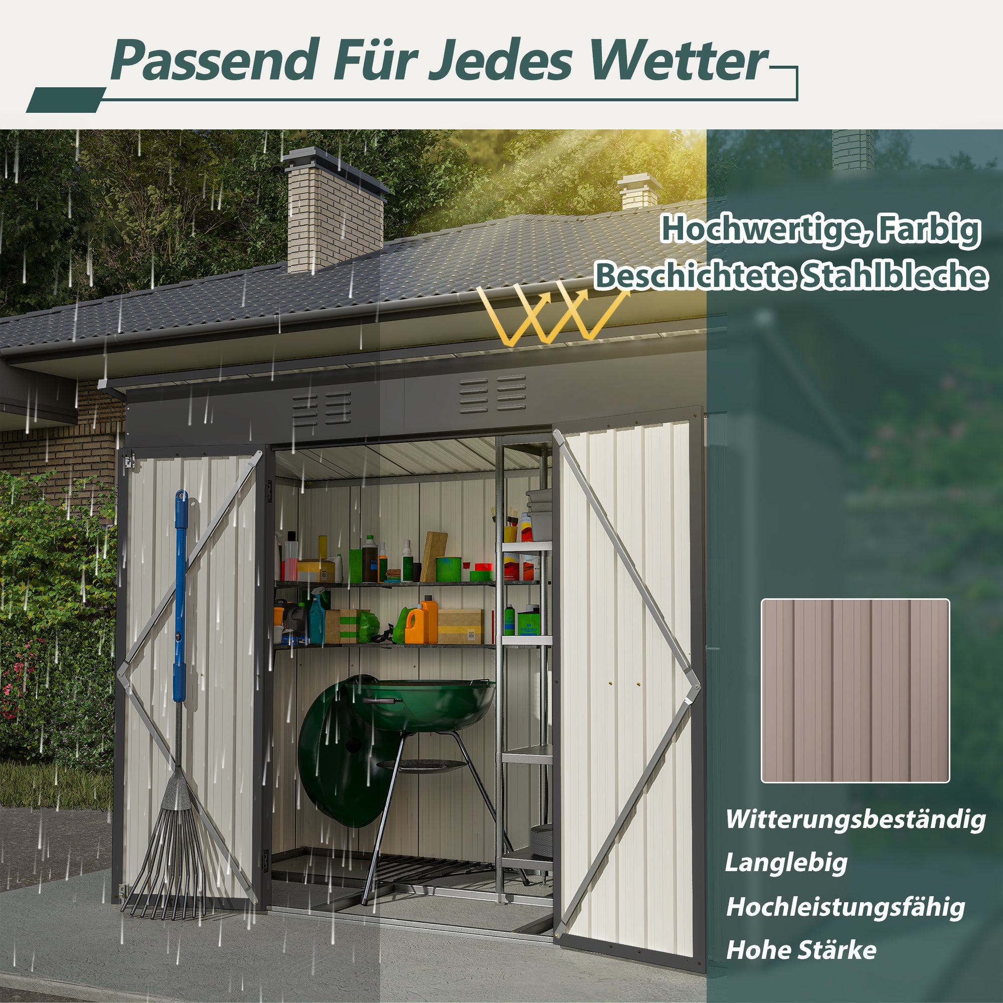 Metall Gerätehaus 8x4 FT – Wetterfester Gartenschuppen mit Fundament & Belüftungssystem