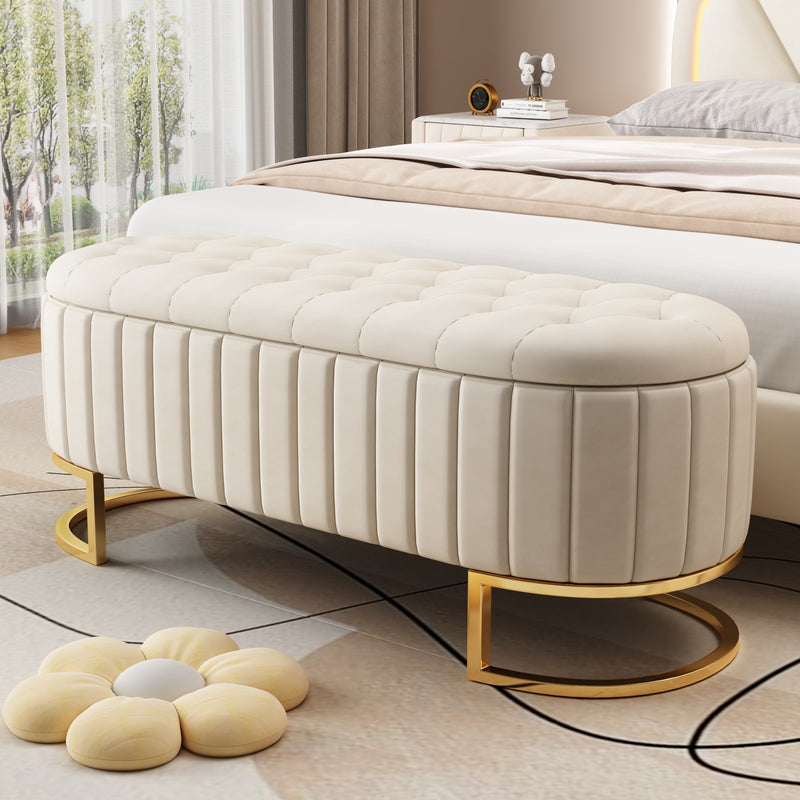 Moderne Samt Sitzbank mit Stauraum in Beige