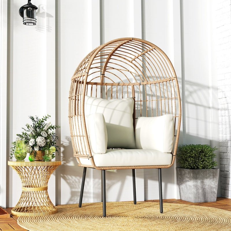 Ei-Rattansessel mit Polster – Übergroßer Loungesessel für Garten, Balkon & Terrasse