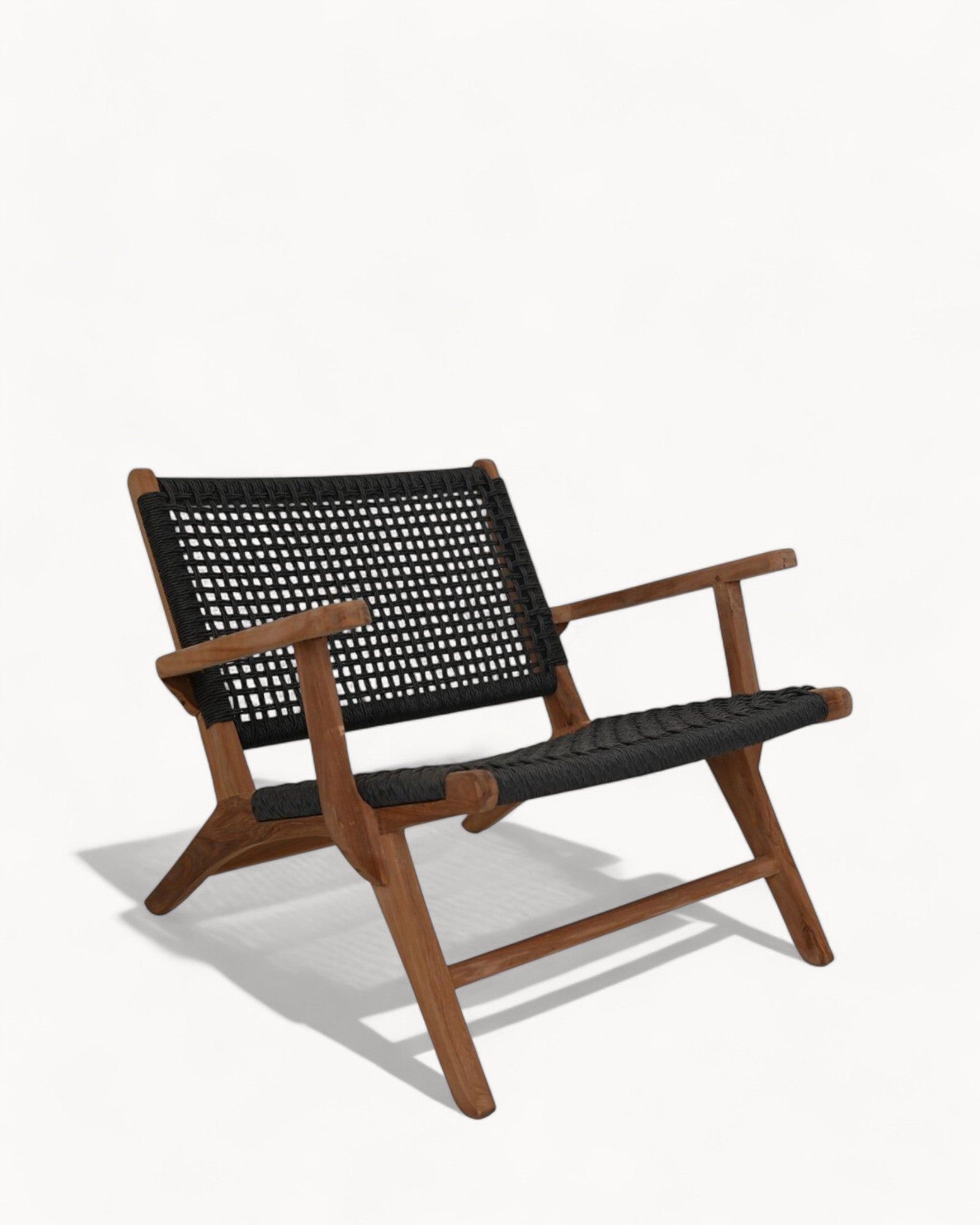 Gartenloungesessel Rio – Schwarz/Natur-Teak/Bananenblatt – 66x80x65 cm