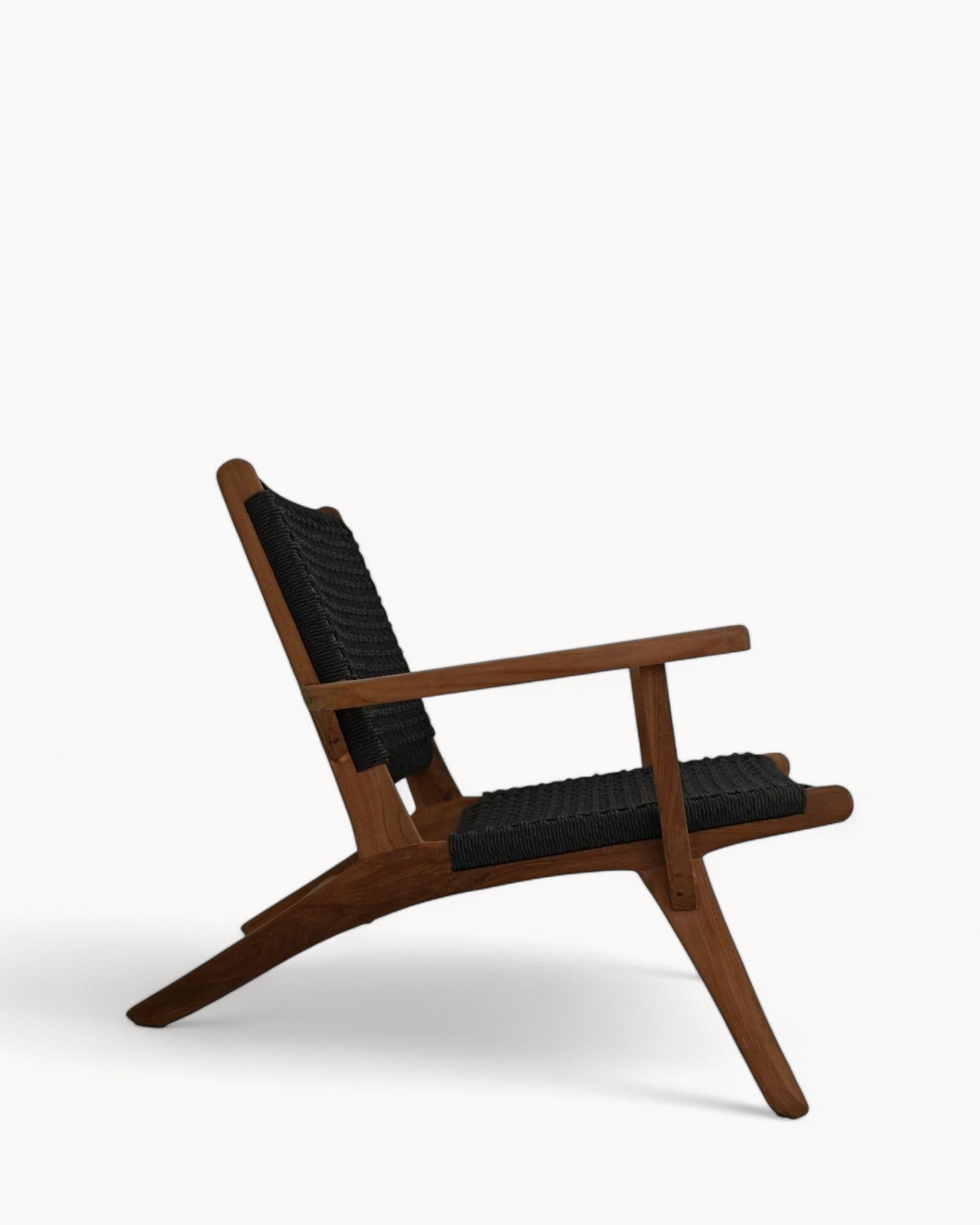 Gartenloungesessel Rio – Schwarz/Natur-Teak/Bananenblatt – 66x80x65 cm