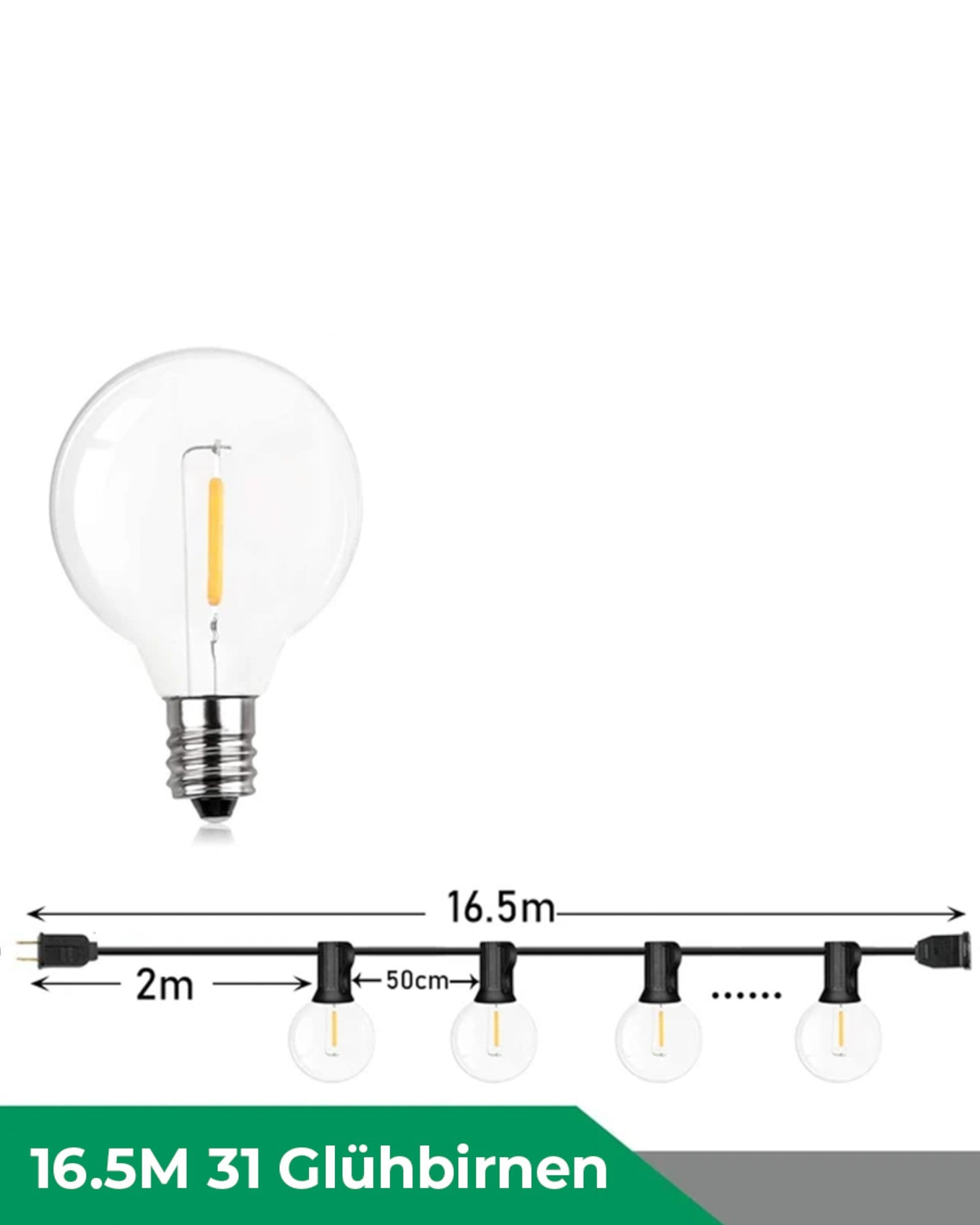 Wasserdichte LED-Lichterkette für Garten & Veranda – Warmweiß, dimmbar, 150m