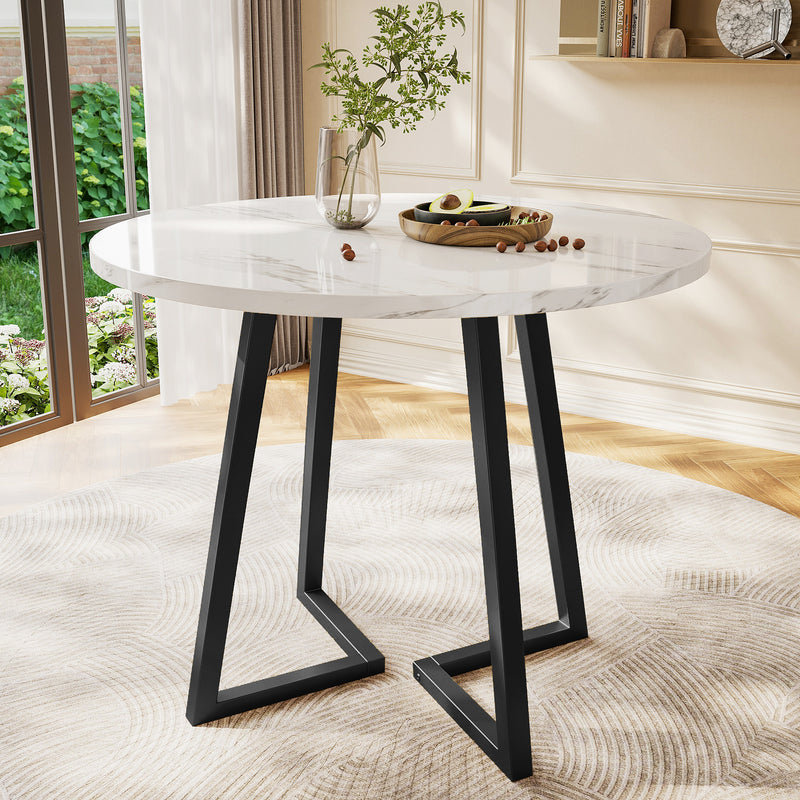 Runder Esstisch – Modernes Design mit Marmoroptik & Metallgestell