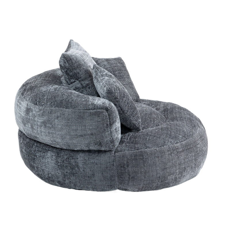 Runder Lazy Sofa Lounger in Grau – Komfortabler Chenille Sitzsack mit Kissen