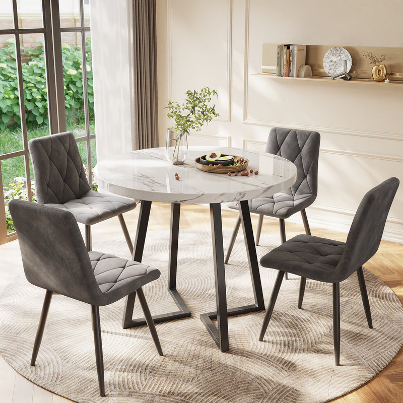 Runder Esstisch – Modernes Design mit Marmoroptik & Metallgestell