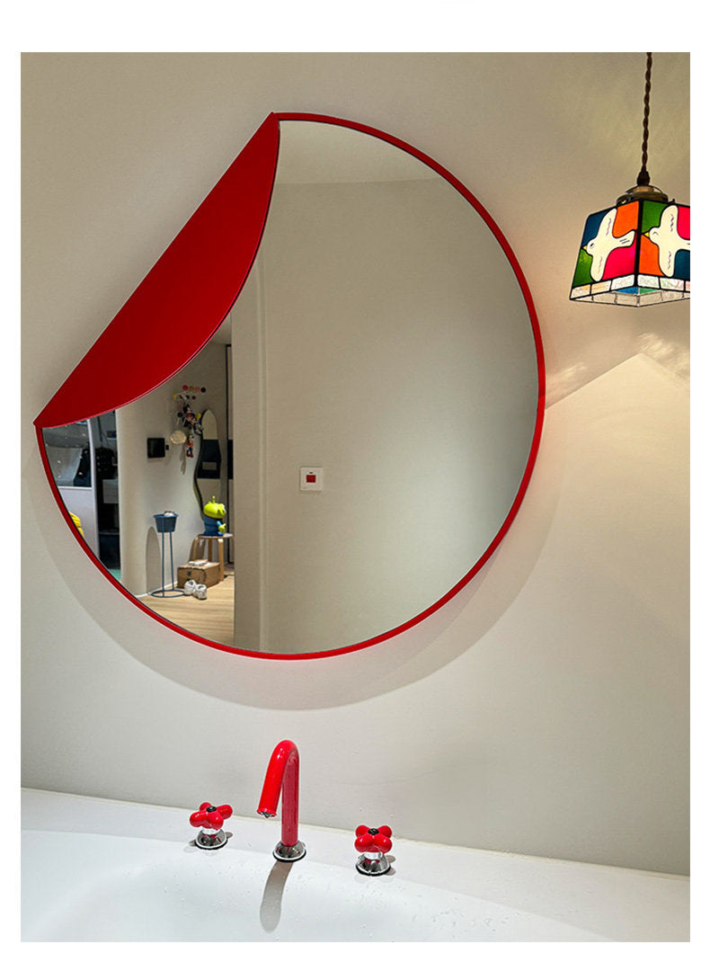 Minimalist Abstract Round Wall Mirror with Decorative Accent
