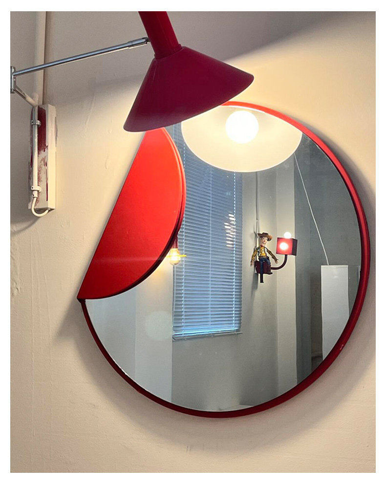 Minimalist Abstract Round Wall Mirror with Decorative Accent